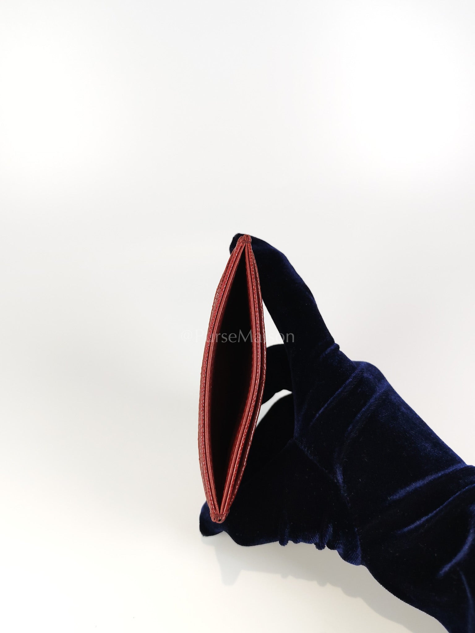 Classic Flat Card Holder in Burgundy Caviar Leather Silver Hardware (Series 30) | Purse Maison Luxury Bags Shop