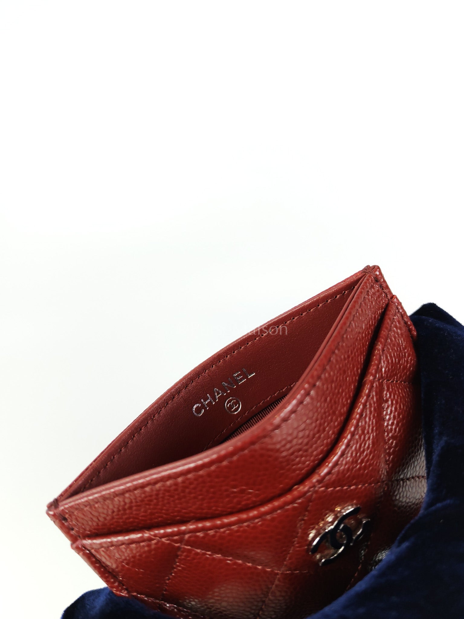 Classic Flat Card Holder in Burgundy Caviar Leather Silver Hardware (Series 30) | Purse Maison Luxury Bags Shop