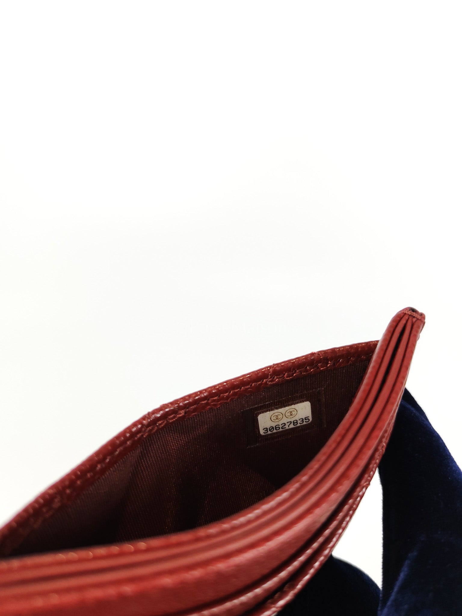 Classic Flat Card Holder in Burgundy Caviar Leather Silver Hardware (Series 30) | Purse Maison Luxury Bags Shop