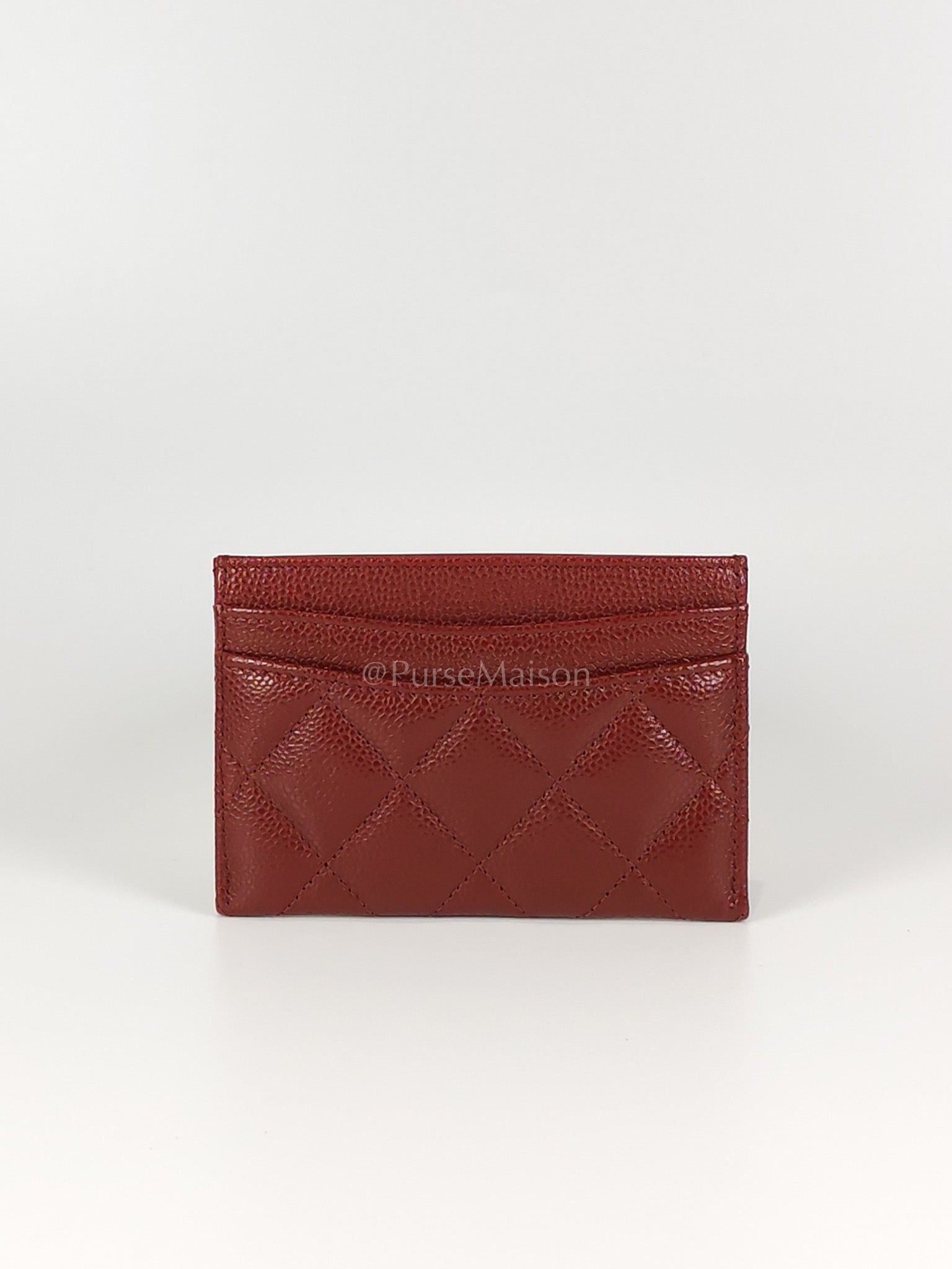 Classic Flat Card Holder in Burgundy Caviar Leather Silver Hardware (Series 30) | Purse Maison Luxury Bags Shop