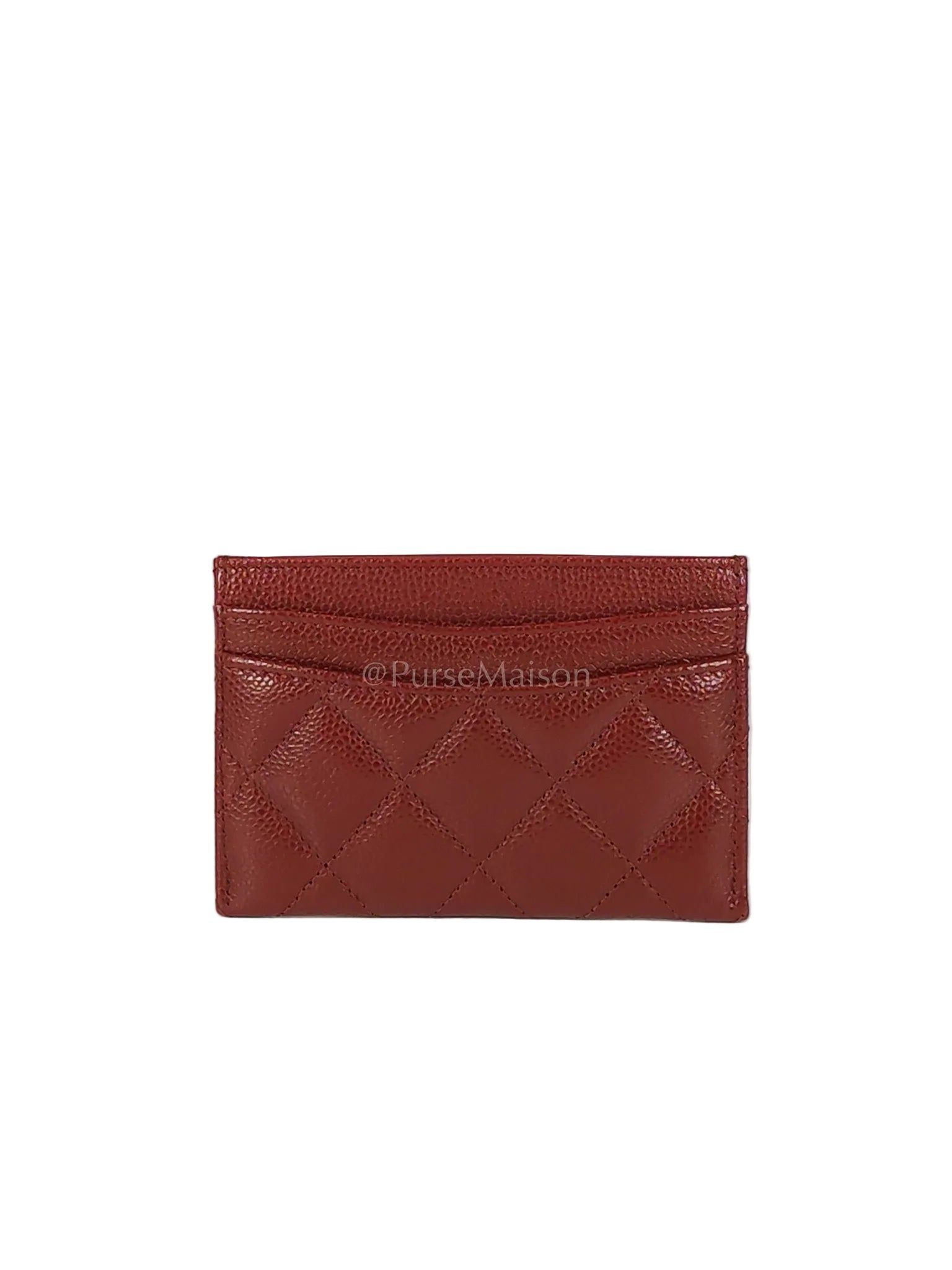 Classic Flat Card Holder in Burgundy Caviar Leather Silver Hardware (Series 30) | Purse Maison Luxury Bags Shop