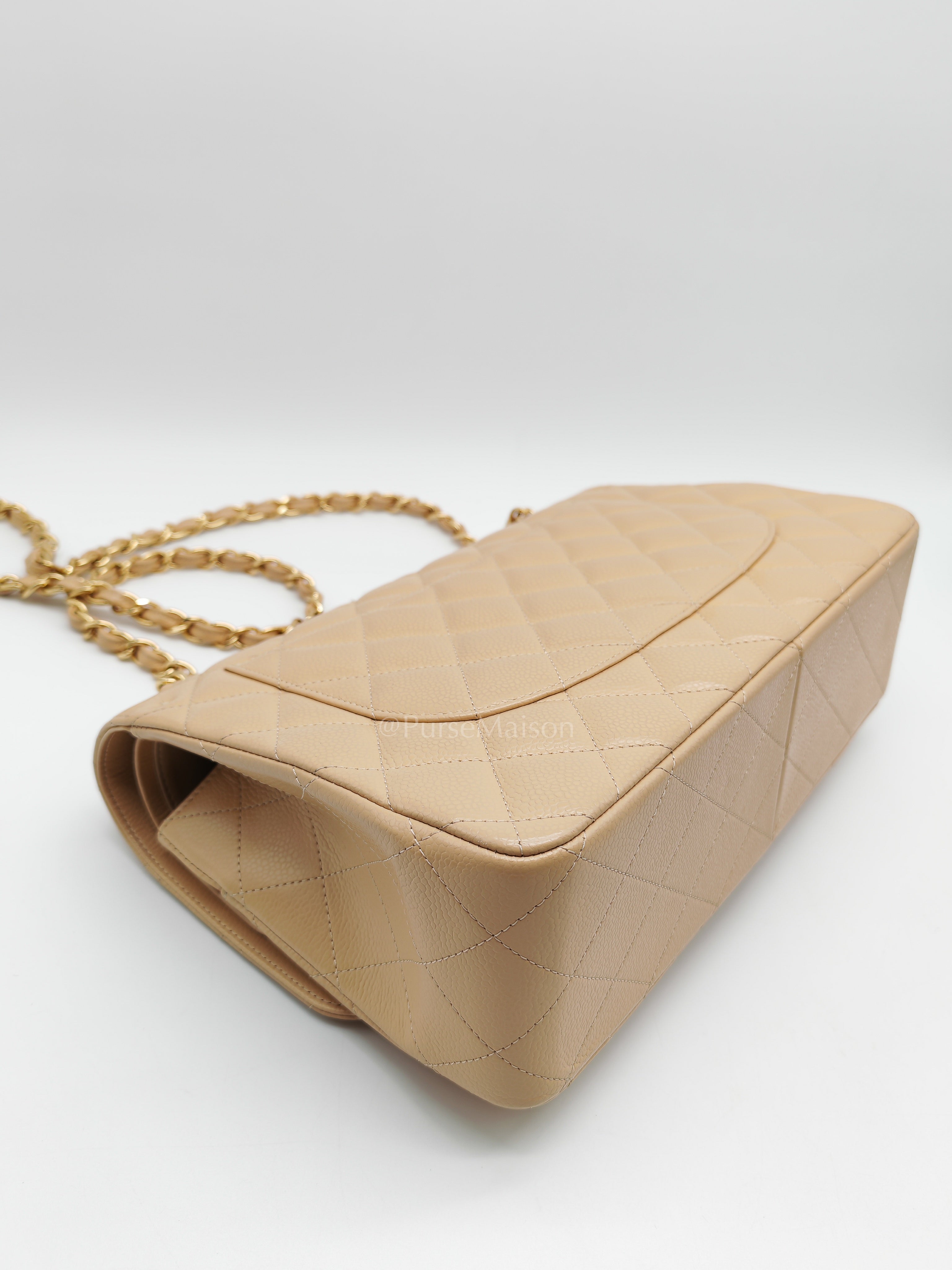 Classic Jumbo Double Flap in Beige Clair Leather and Gold Hardware Series 20 | Purse Maison Luxury Bags Shop