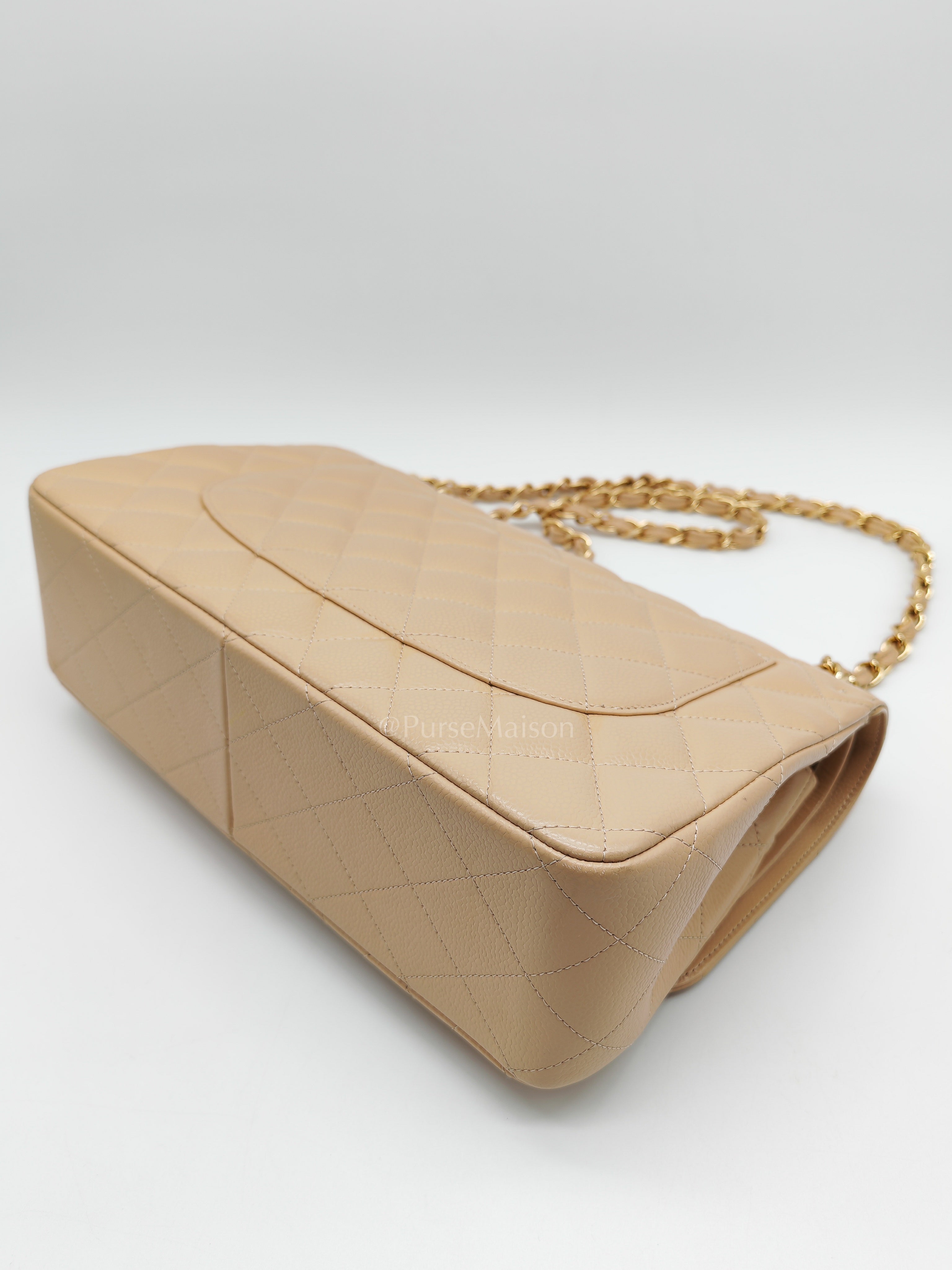 Classic Jumbo Double Flap in Beige Clair Leather and Gold Hardware Series 20 | Purse Maison Luxury Bags Shop
