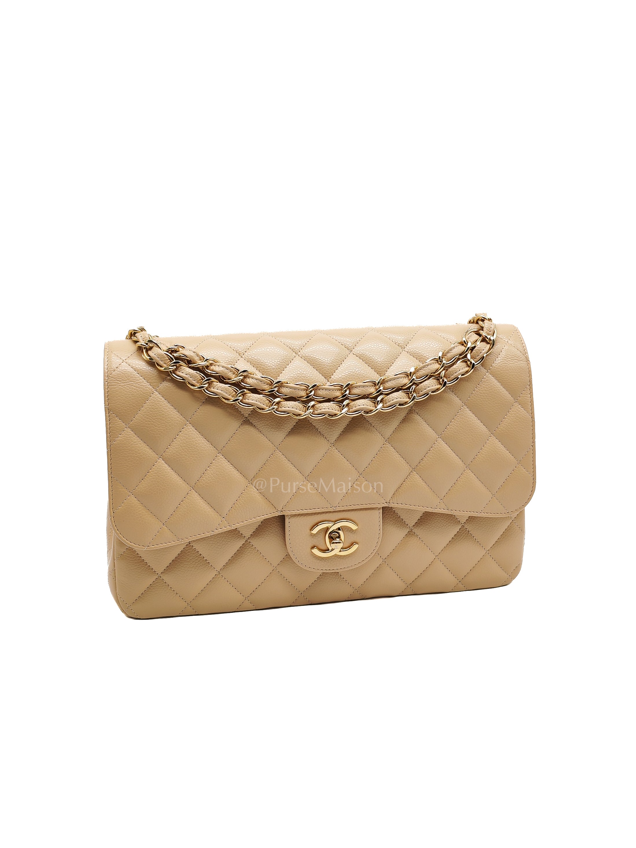 Classic Jumbo Double Flap in Beige Clair Leather and Gold Hardware Series 20 | Purse Maison Luxury Bags Shop