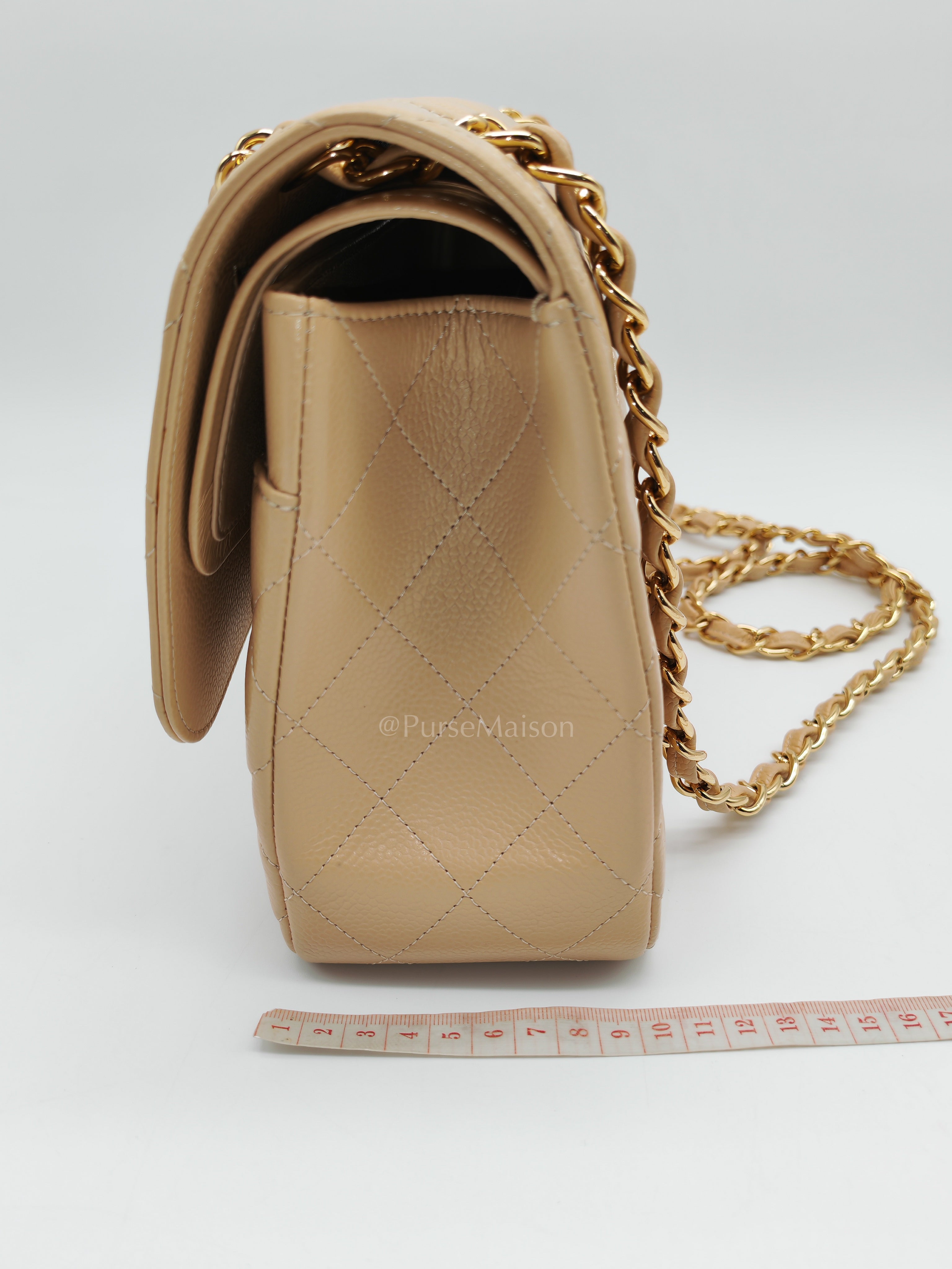 Classic Jumbo Double Flap in Beige Clair Leather and Gold Hardware Series 20 | Purse Maison Luxury Bags Shop