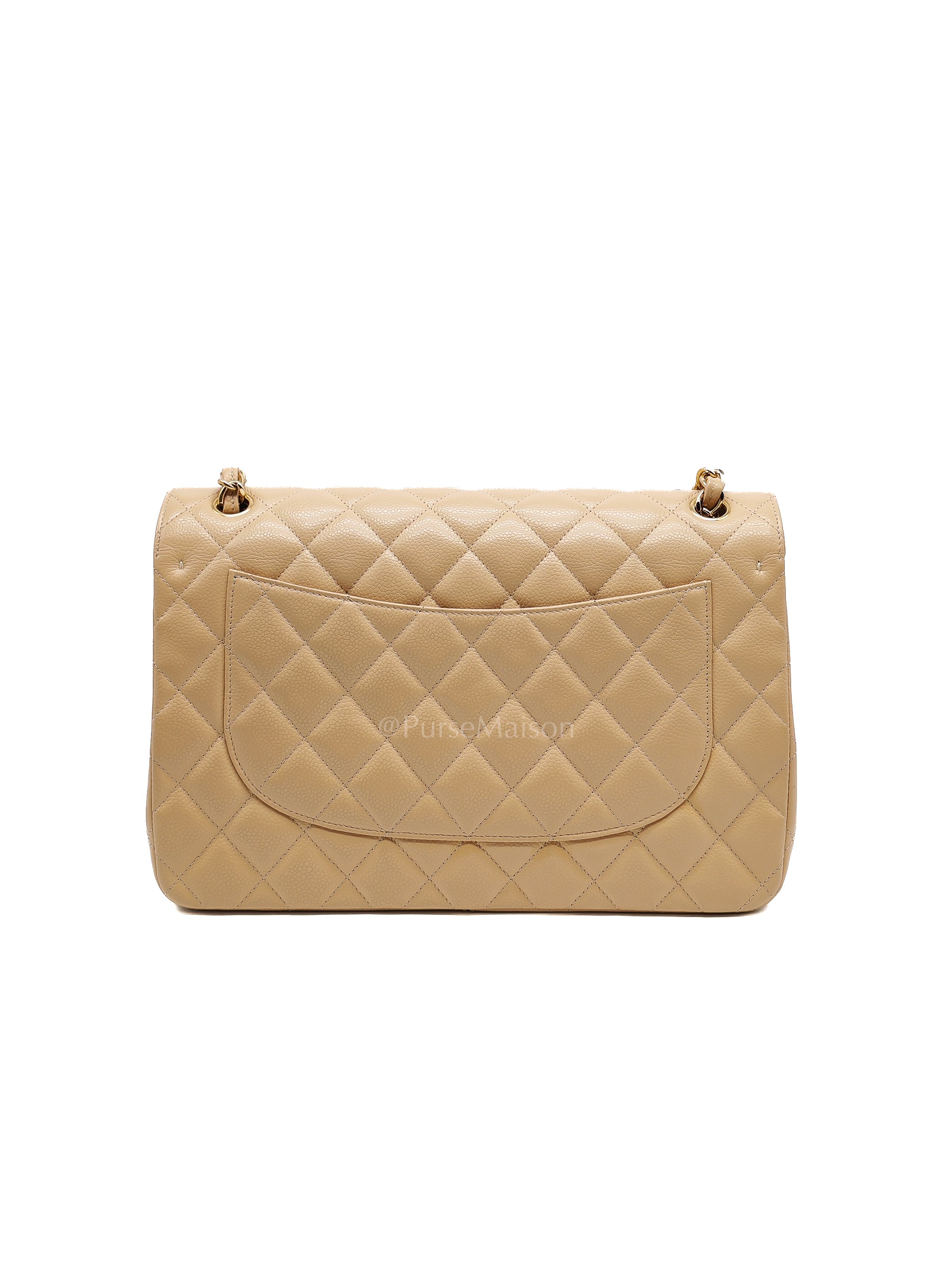 Classic Jumbo Double Flap in Beige Clair Leather and Gold Hardware Series 20 | Purse Maison Luxury Bags Shop