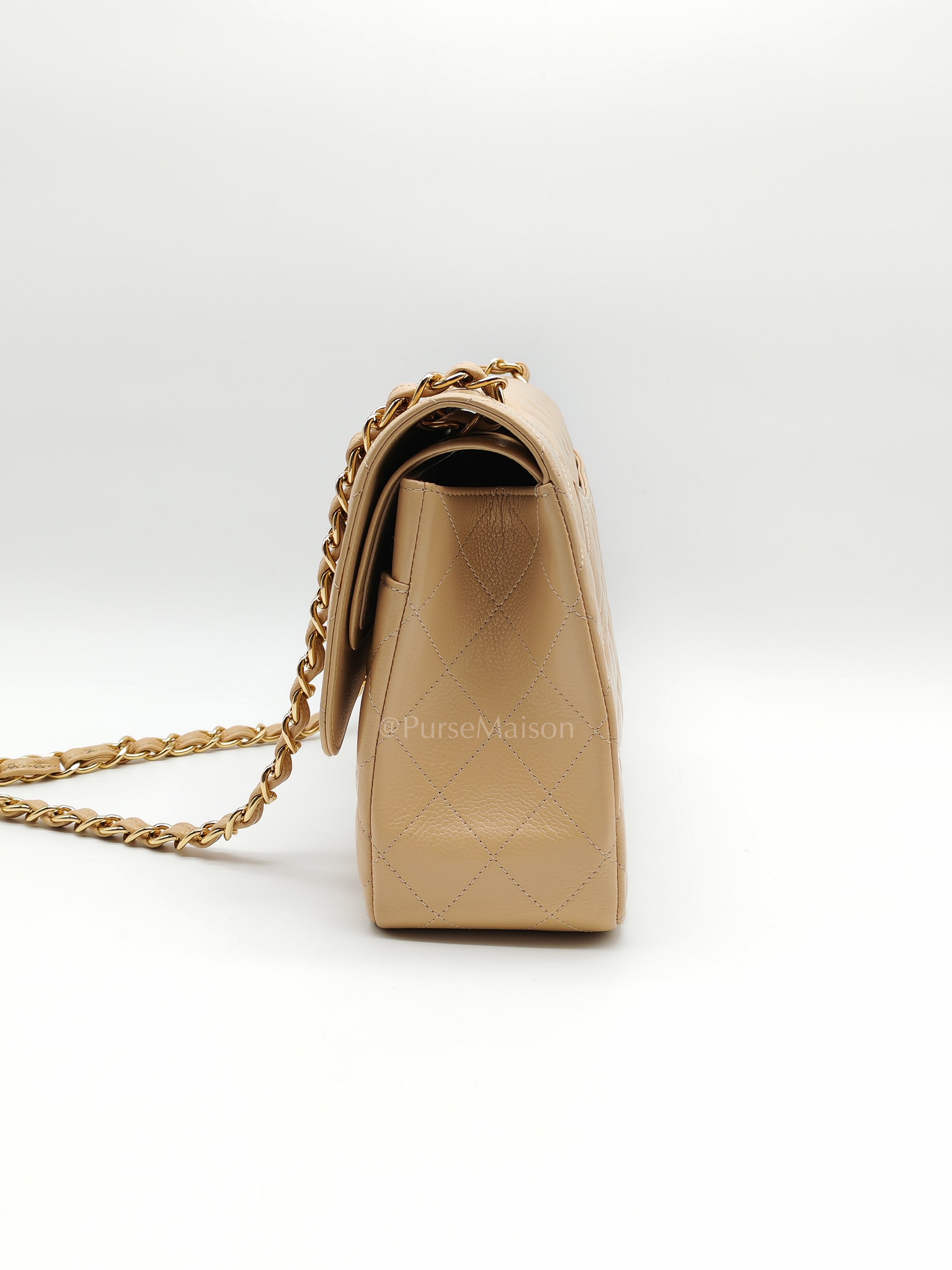 Classic Jumbo Double Flap in Beige Clair Leather and Gold Hardware Series 20 | Purse Maison Luxury Bags Shop