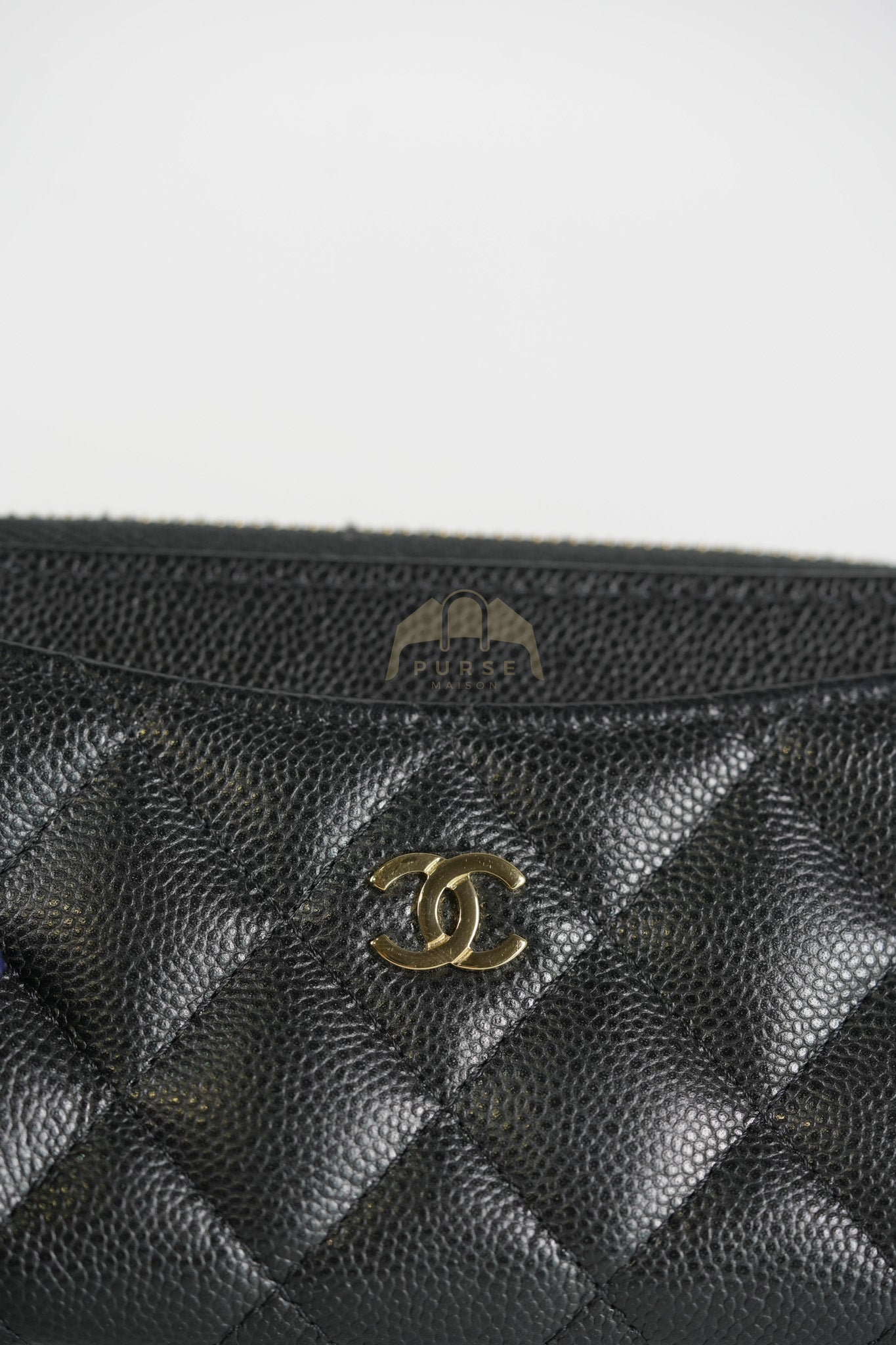 Classic L-Shaped Coin Card Case in Black Quilted Caviar Leather and Light Gold Hardware (Microchip) | Purse Maison Luxury Bags Shop