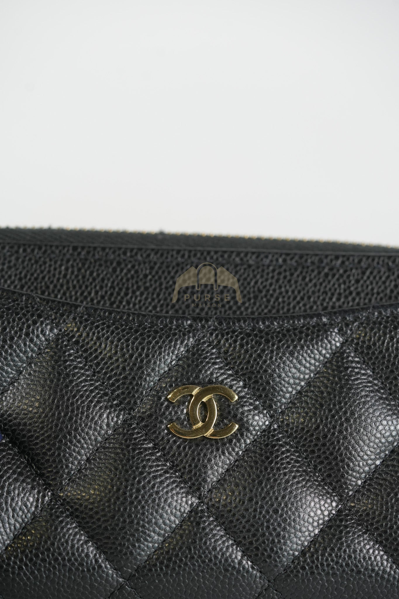 Classic L-Shaped Coin Card Case in Black Quilted Caviar Leather and Light Gold Hardware (Microchip) | Purse Maison Luxury Bags Shop