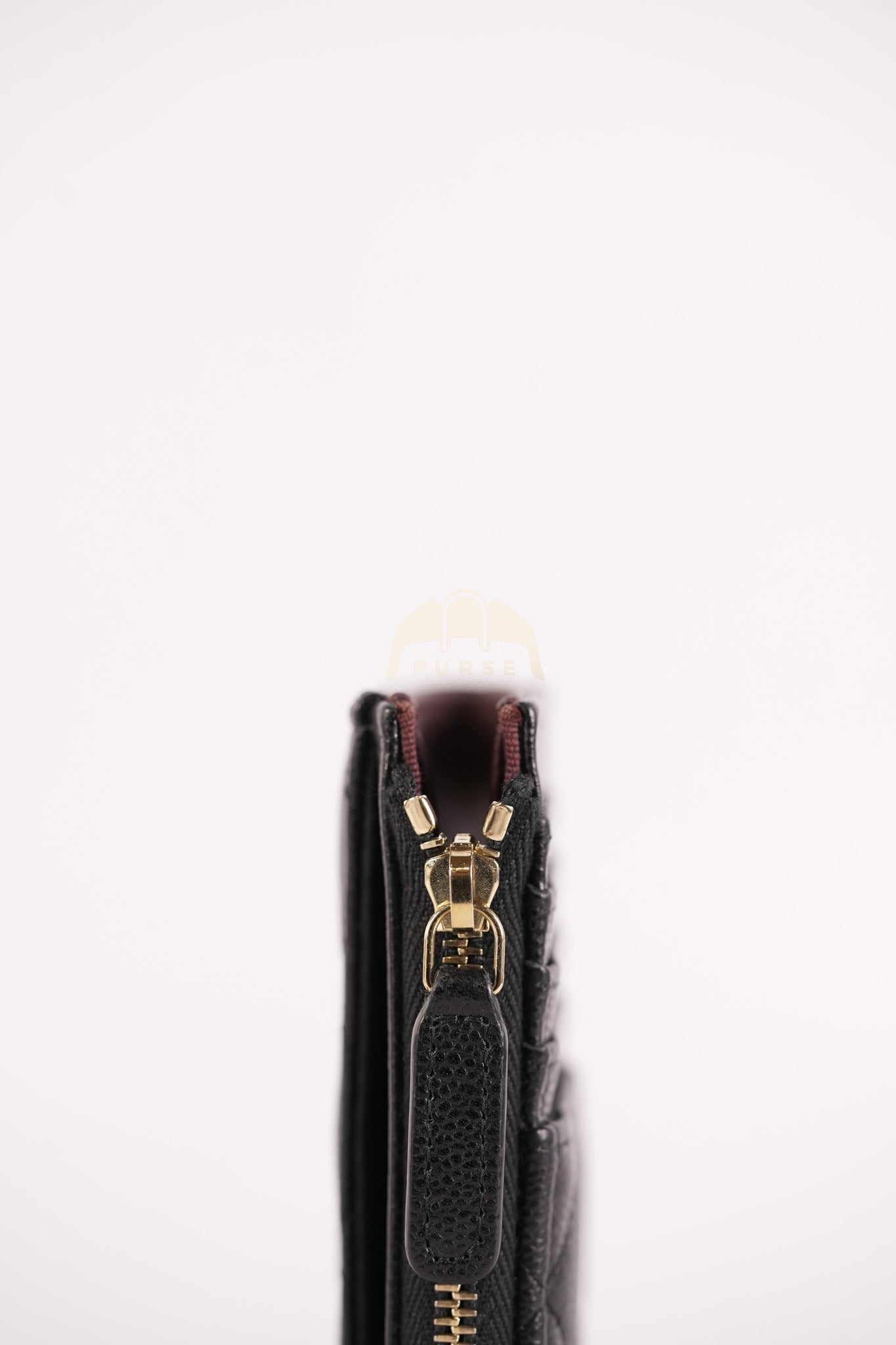 Classic L-Shaped Coin Card Case in Black Quilted Caviar Leather and Light Gold Hardware (Microchip) | Purse Maison Luxury Bags Shop