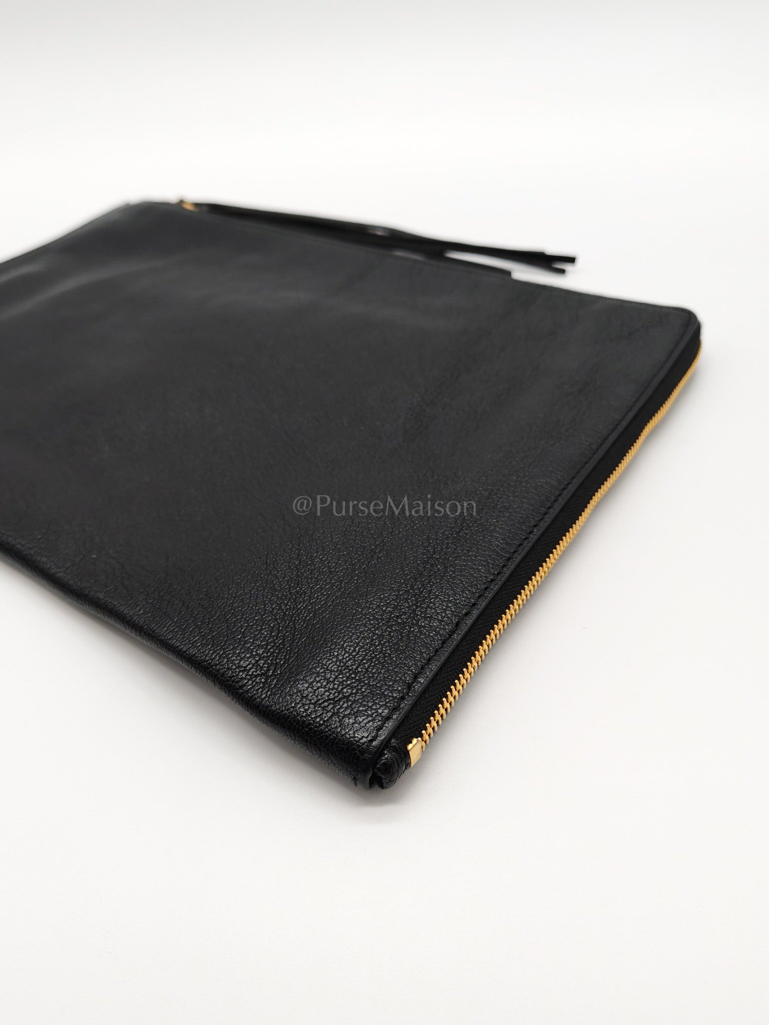 Classic Metallic Edge Clutch in Black Calfskin Leather | Purse Maison Luxury Bags Shop