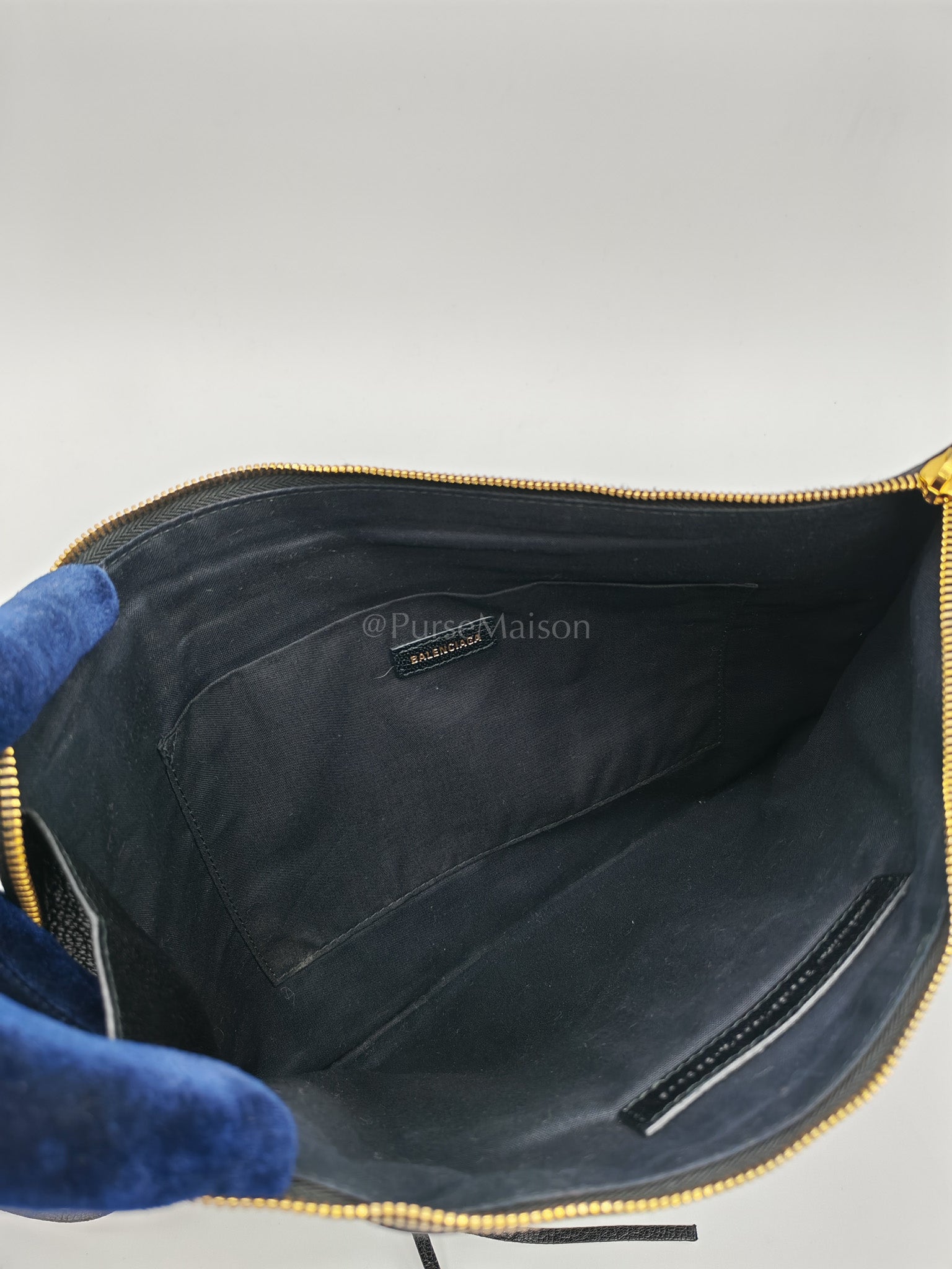Classic Metallic Edge Clutch in Black Calfskin Leather | Purse Maison Luxury Bags Shop