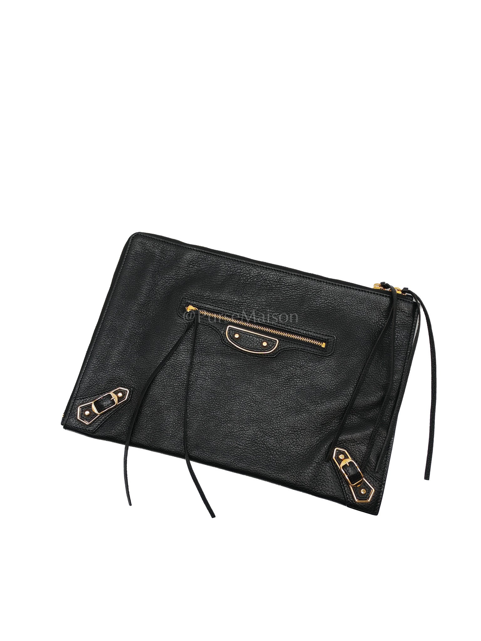 Classic Metallic Edge Clutch in Black Calfskin Leather | Purse Maison Luxury Bags Shop