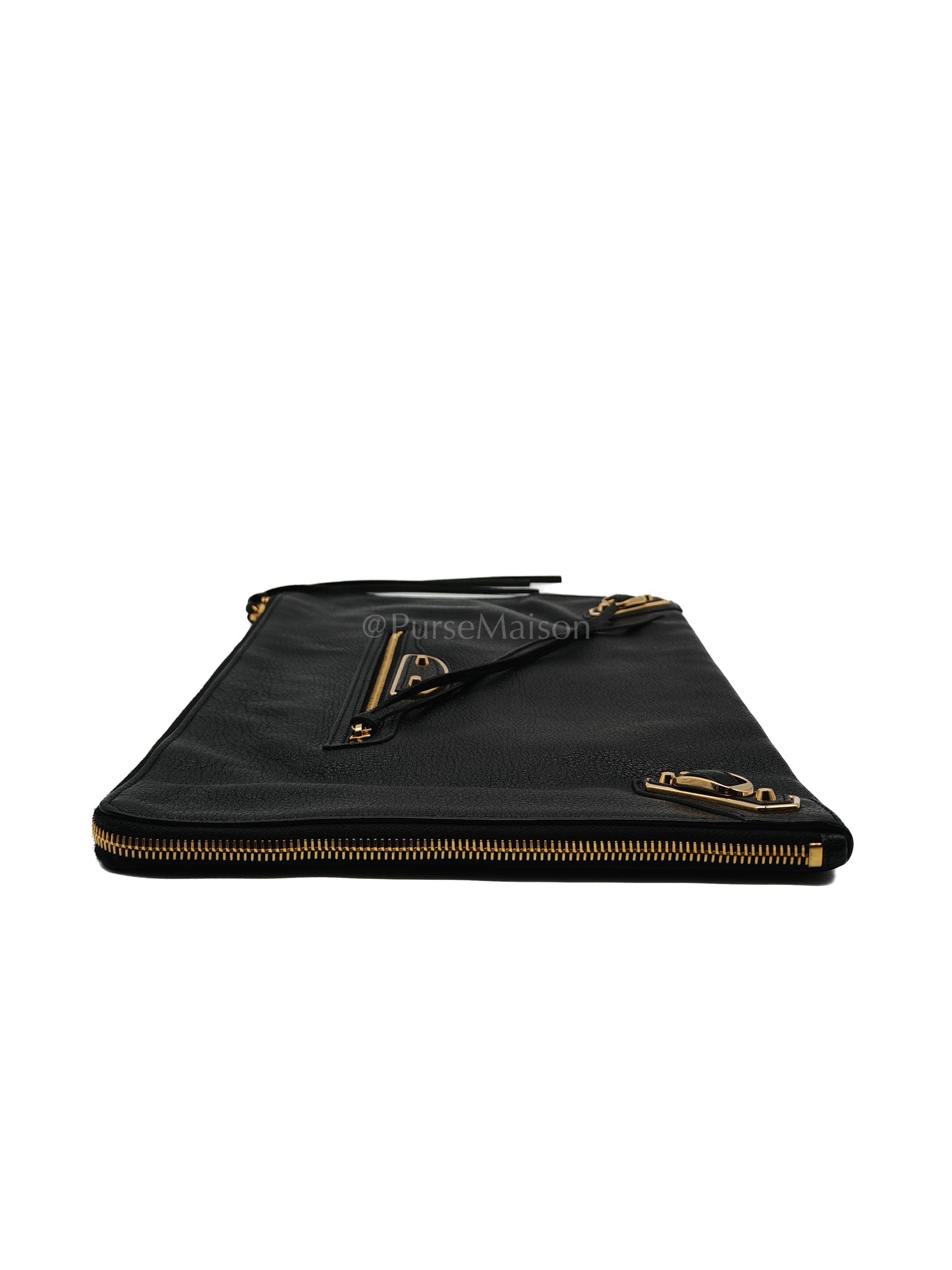 Classic Metallic Edge Clutch in Black Calfskin Leather | Purse Maison Luxury Bags Shop