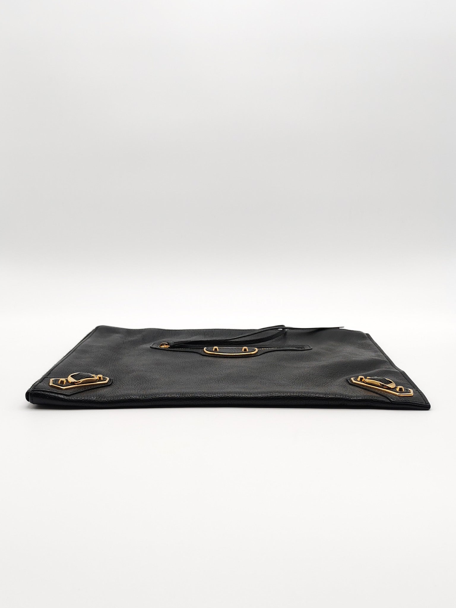 Classic Metallic Edge Clutch in Black Calfskin Leather | Purse Maison Luxury Bags Shop