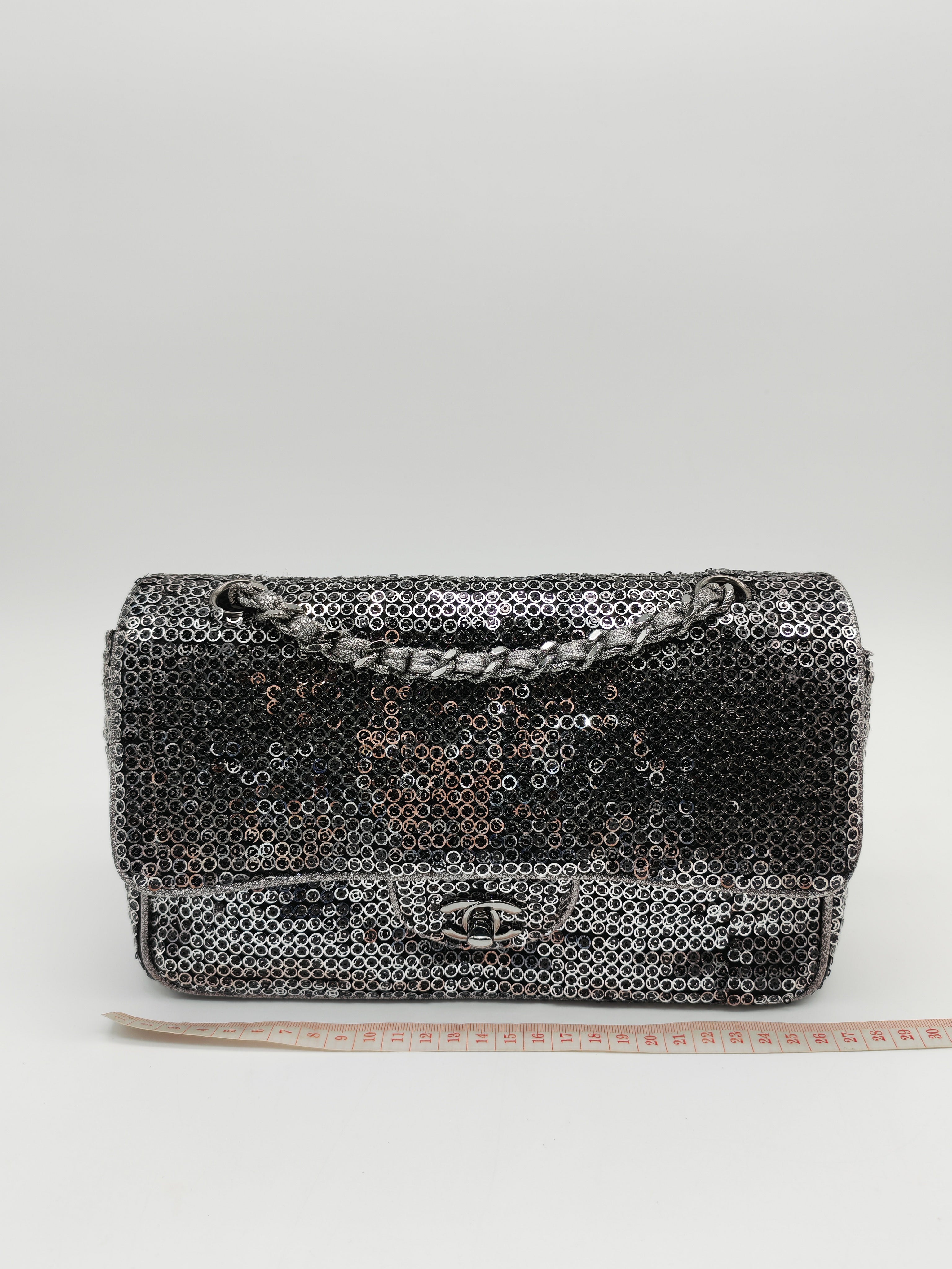 Classic Single Flap Bag in Silver Sequins & Silver Hardware Series 11 | Purse Maison Luxury Bags Shop