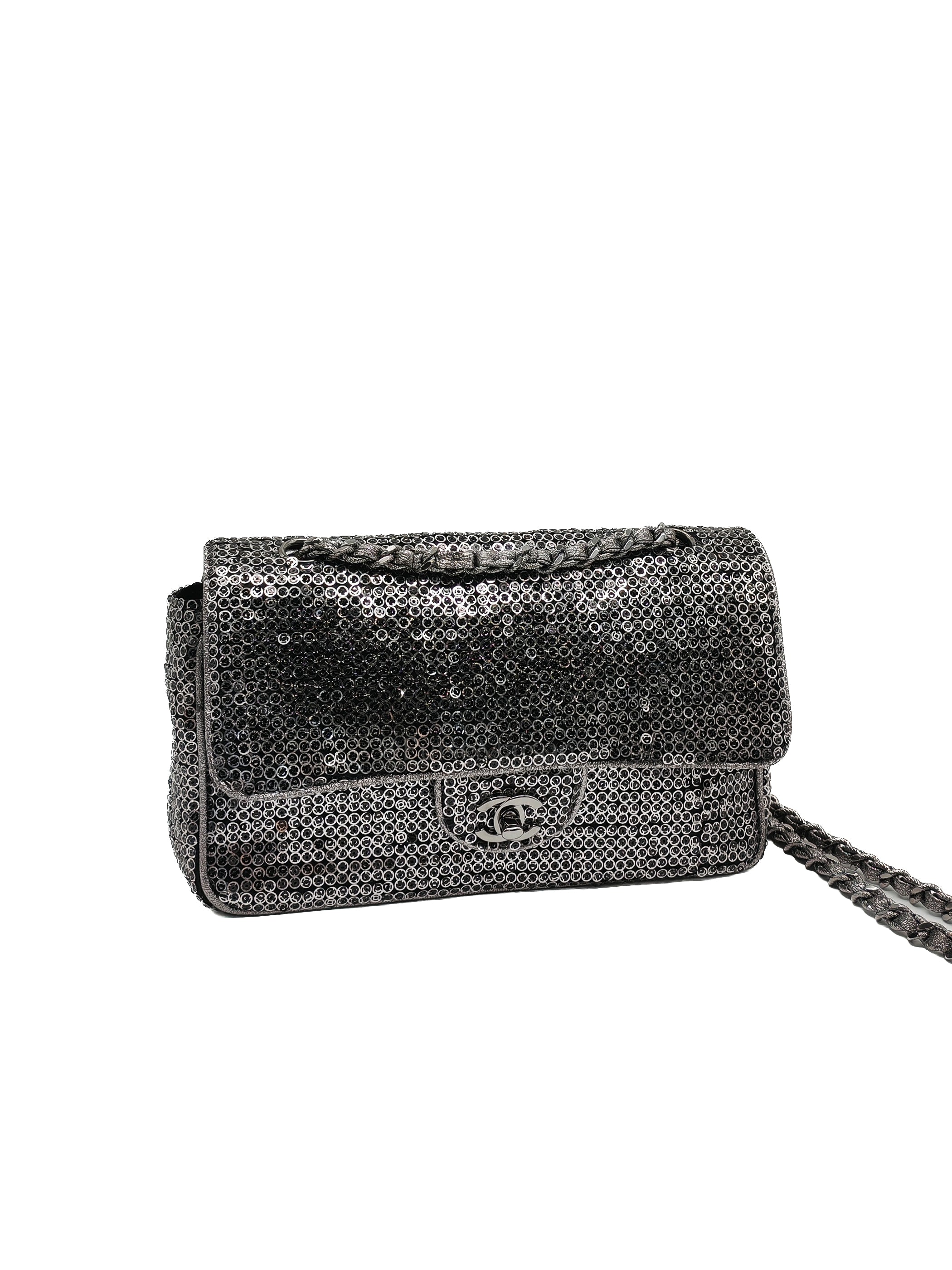 Classic Single Flap Bag in Silver Sequins & Silver Hardware Series 11 | Purse Maison Luxury Bags Shop