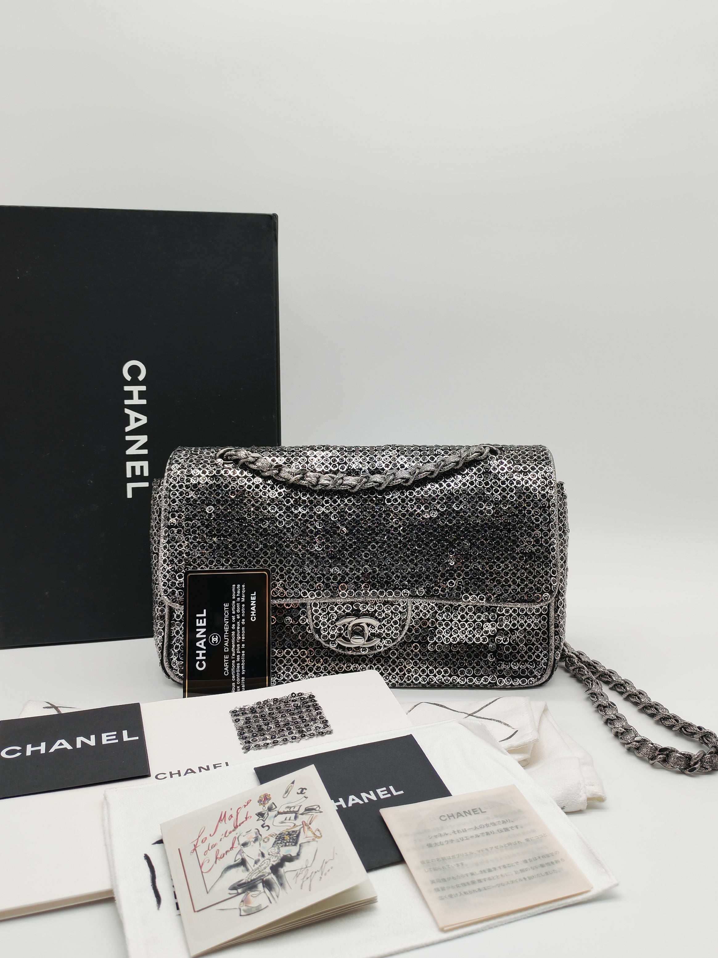 Classic Single Flap Bag in Silver Sequins & Silver Hardware Series 11 | Purse Maison Luxury Bags Shop