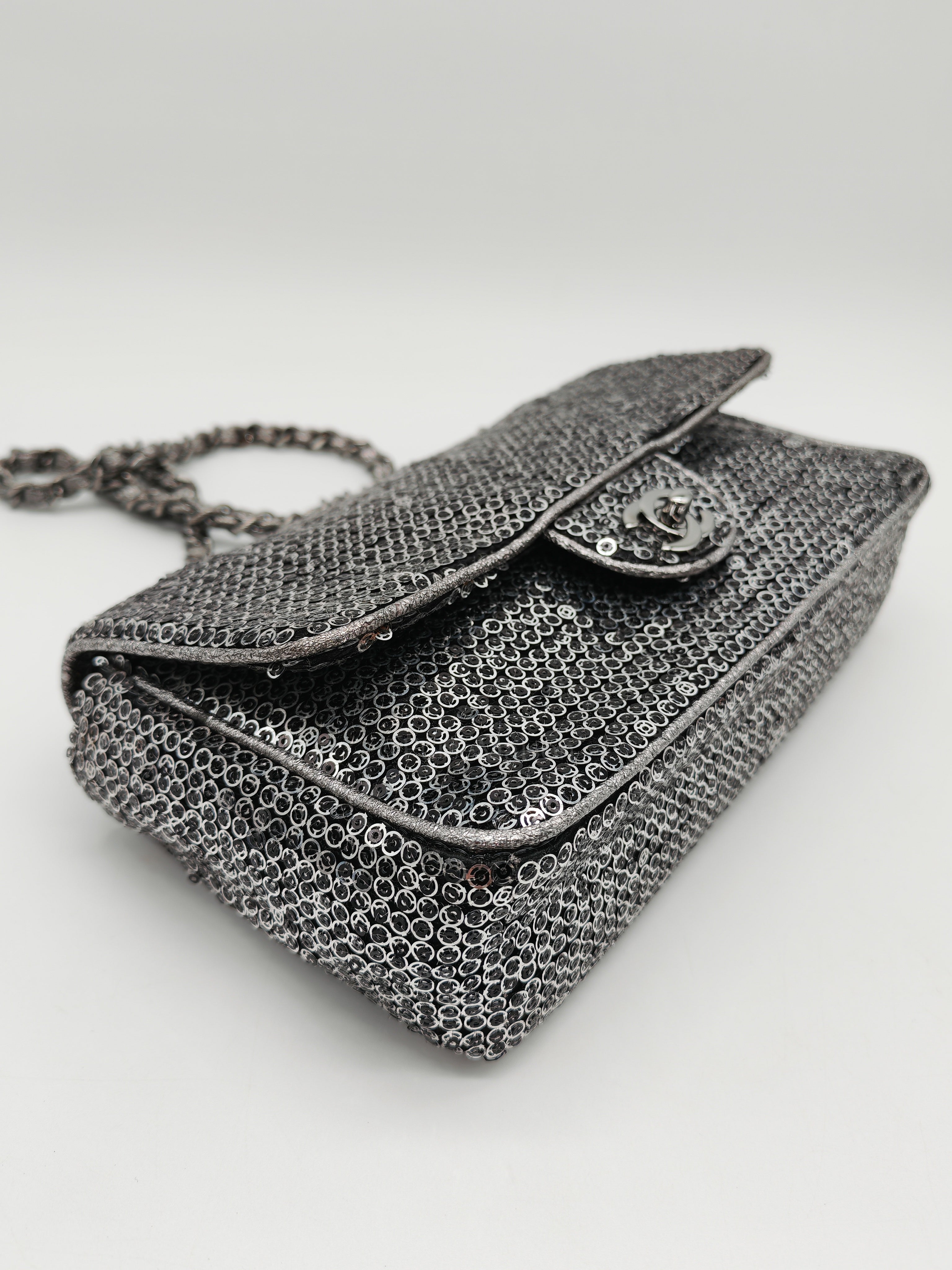 Classic Single Flap Bag in Silver Sequins & Silver Hardware Series 11 | Purse Maison Luxury Bags Shop