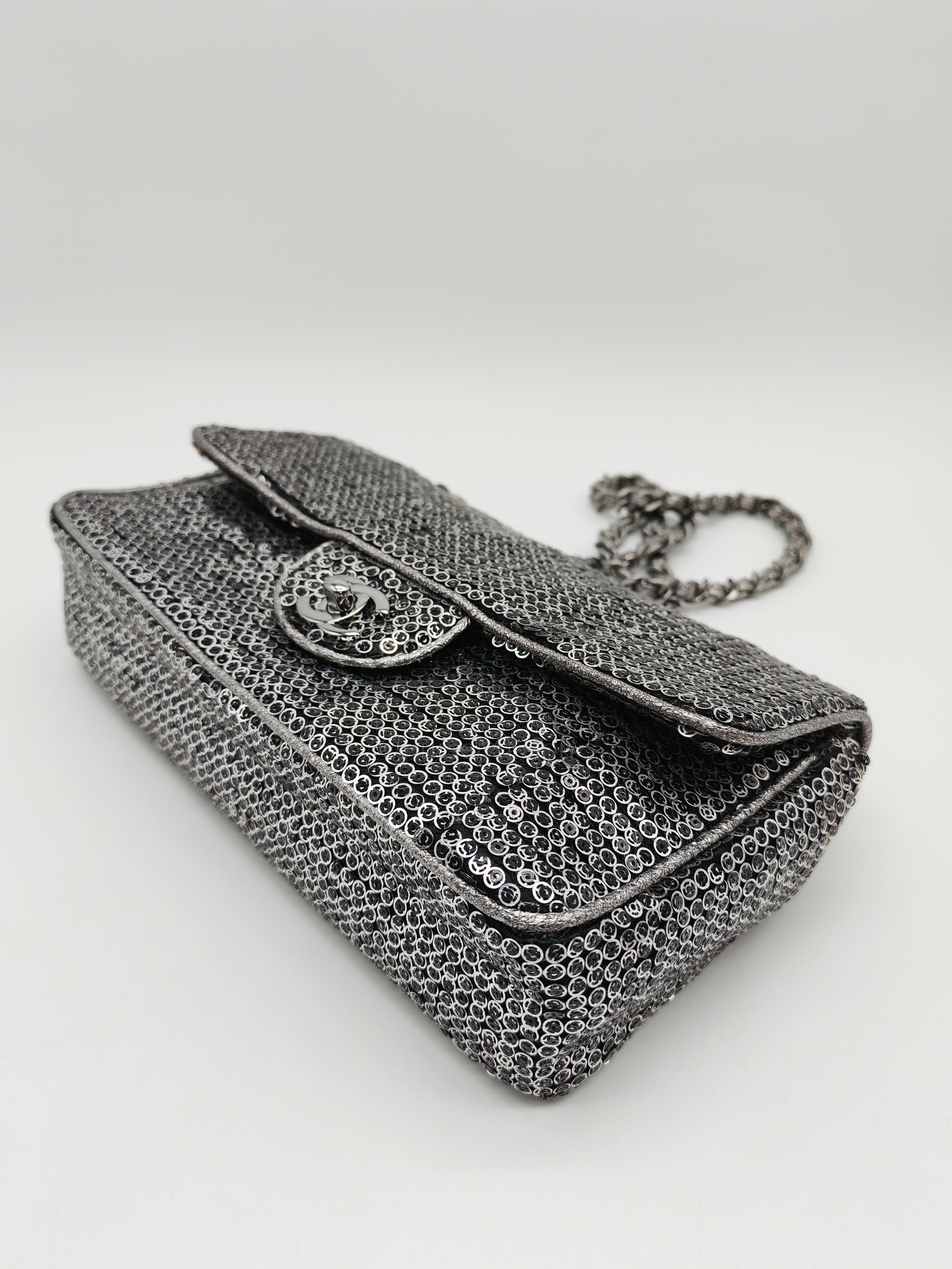 Classic Single Flap Bag in Silver Sequins & Silver Hardware Series 11 | Purse Maison Luxury Bags Shop
