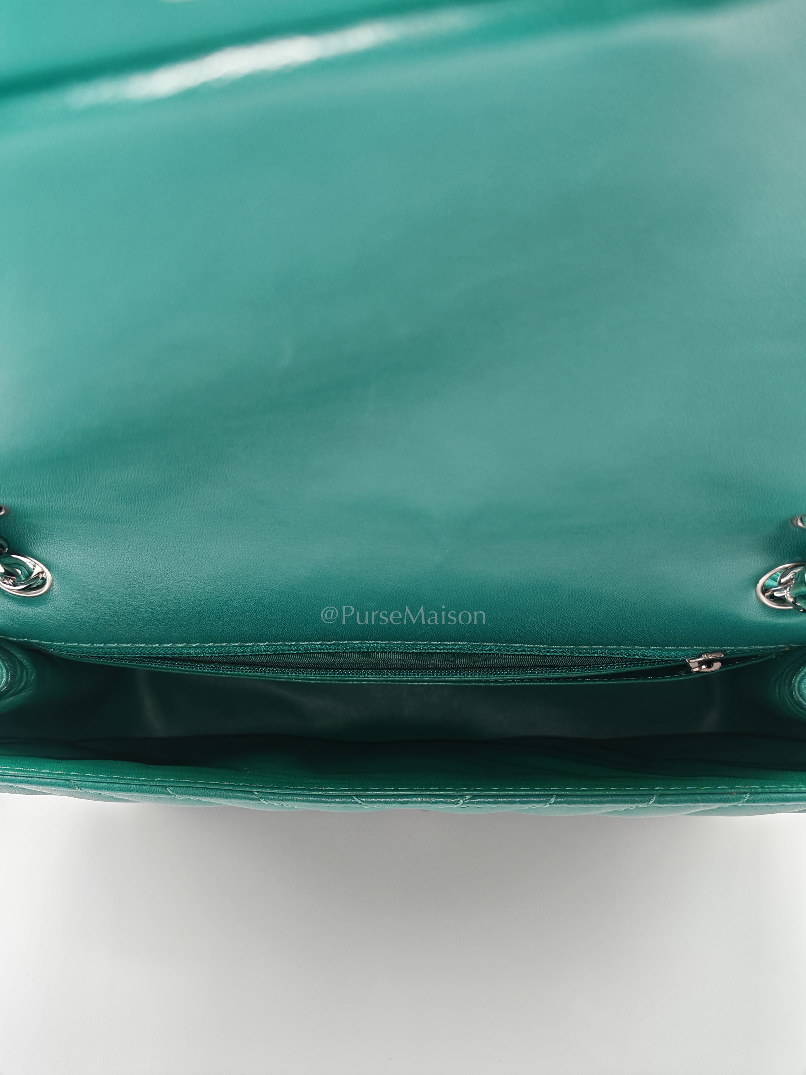 Classic Single Flap in Green Chevron Lambskin Leather & Silver Hardware (Series 13) | Purse Maison Luxury Bags Shop