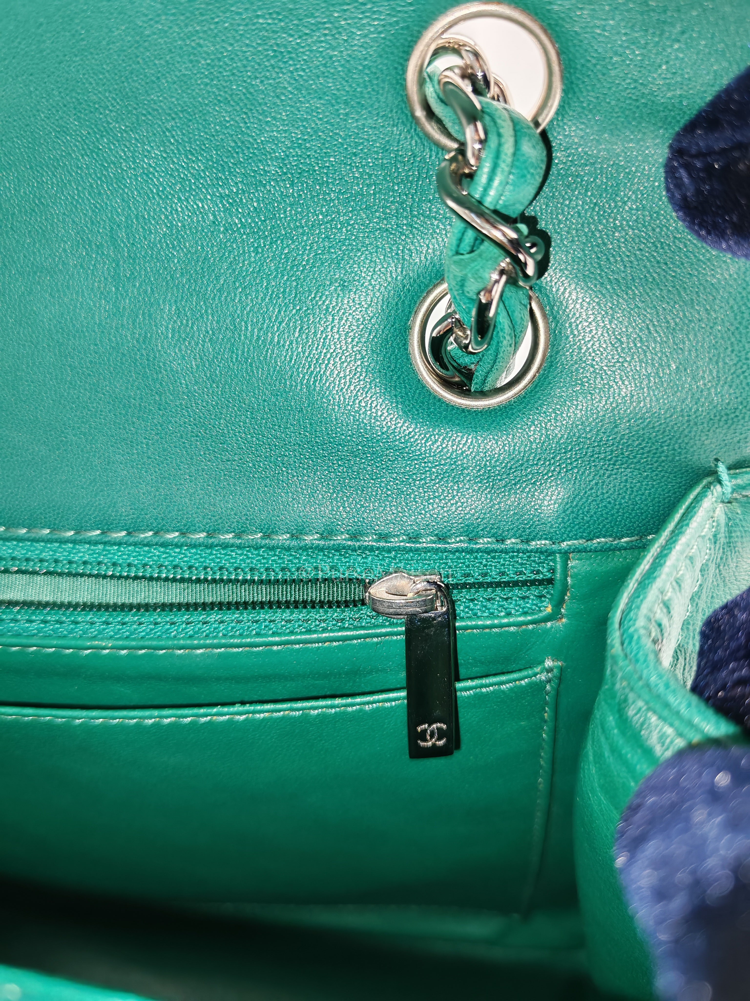 Classic Single Flap in Green Chevron Lambskin Leather & Silver Hardware (Series 13) | Purse Maison Luxury Bags Shop