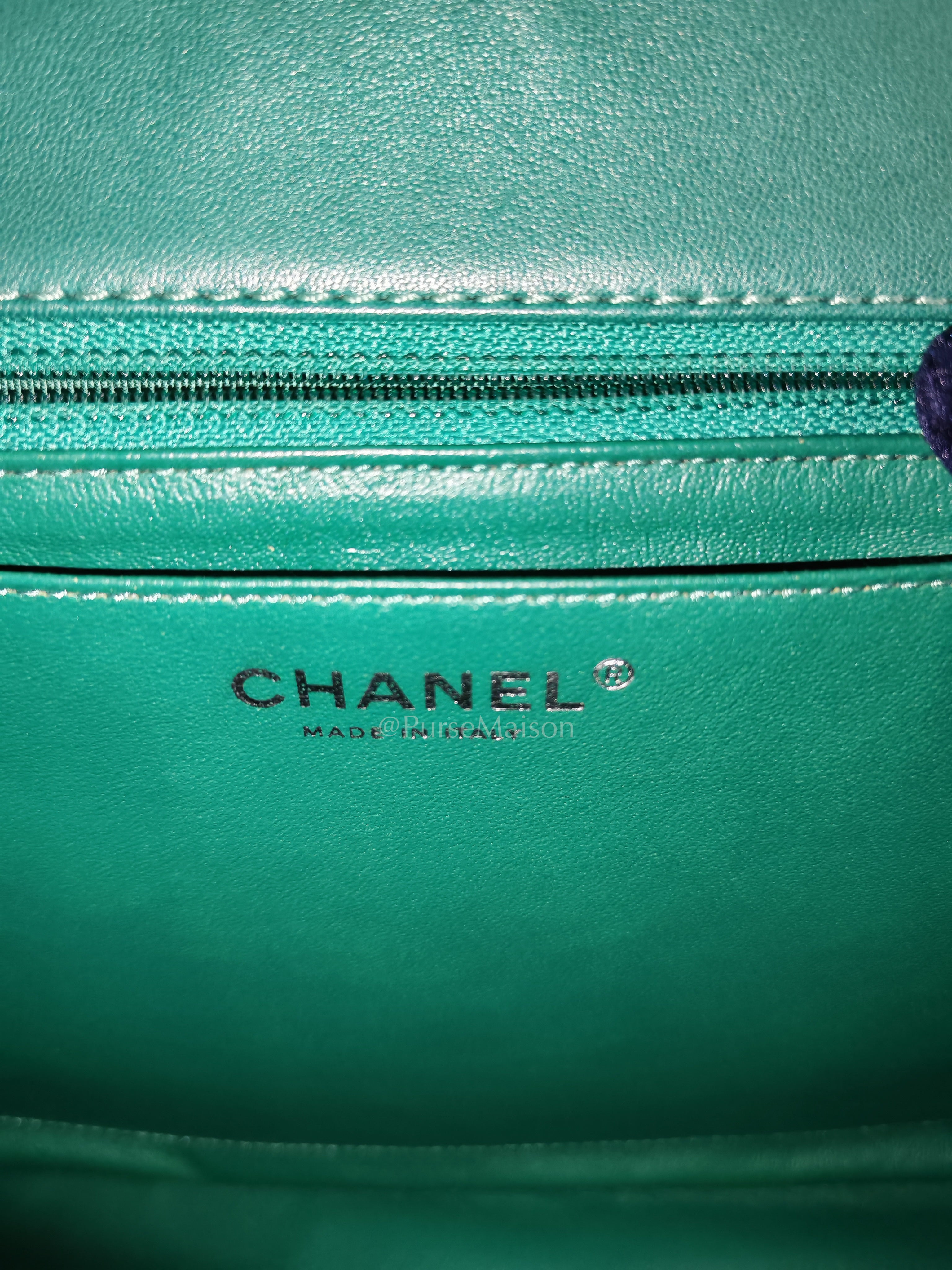 Classic Single Flap in Green Chevron Lambskin Leather & Silver Hardware (Series 13) | Purse Maison Luxury Bags Shop