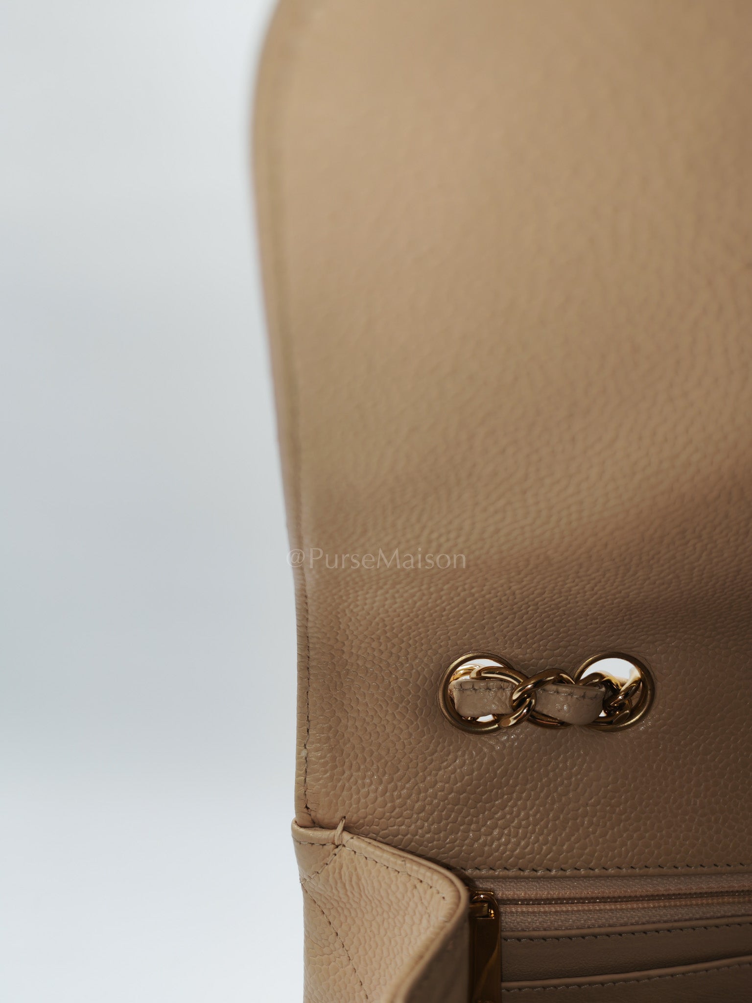 Classic Single Flap Jumbo Claire Beige Caviar Leather in Gold Hardware (Series 13) | Purse Maison Luxury Bags Shop