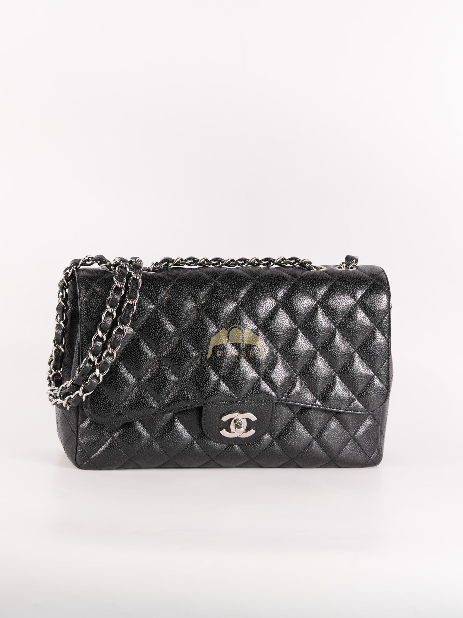 Classic Single Flap Jumbo in Black Caviar Leather and Silver Hardware (Series 9) | Purse Maison Luxury Bags Shop