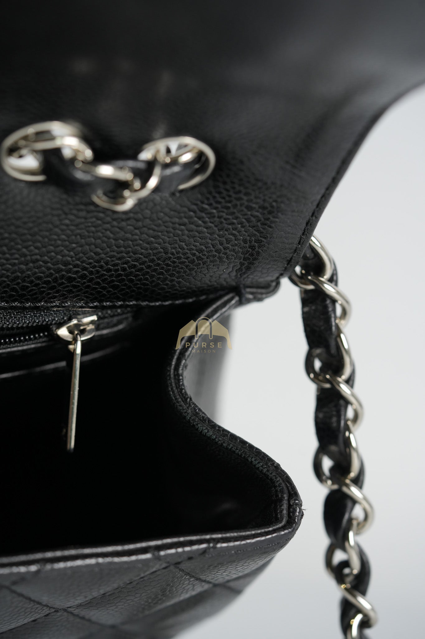 Classic Single Flap Jumbo in Black Caviar Leather and Silver Hardware (Series 9) | Purse Maison Luxury Bags Shop