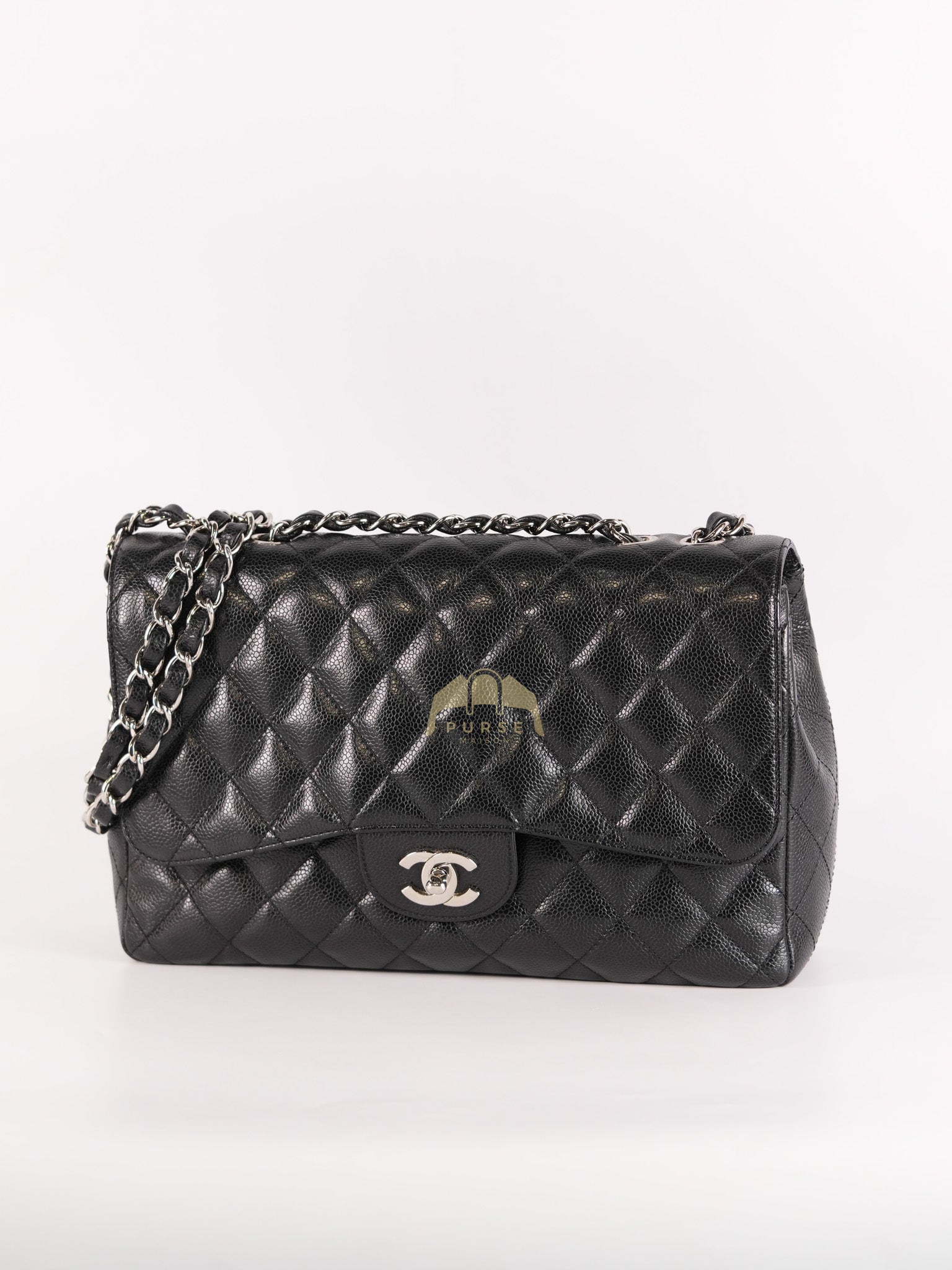Classic Single Flap Jumbo in Black Caviar Leather and Silver Hardware (Series 9) | Purse Maison Luxury Bags Shop