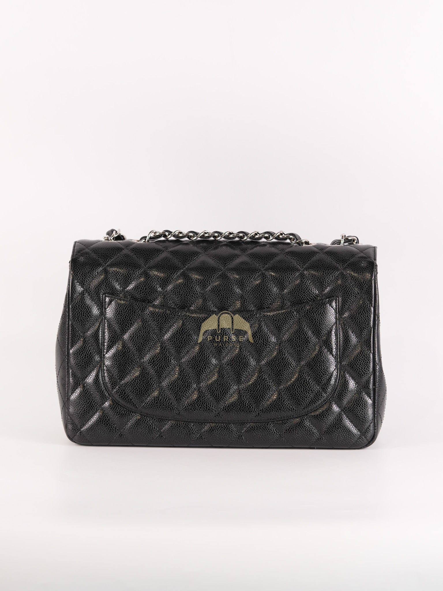 Classic Single Flap Jumbo in Black Caviar Leather and Silver Hardware (Series 9) | Purse Maison Luxury Bags Shop