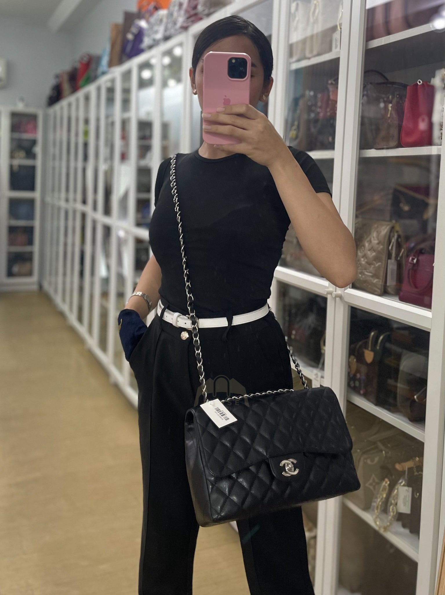 Classic Single Flap Jumbo in Black Caviar Leather and Silver Hardware (Series 9) | Purse Maison Luxury Bags Shop