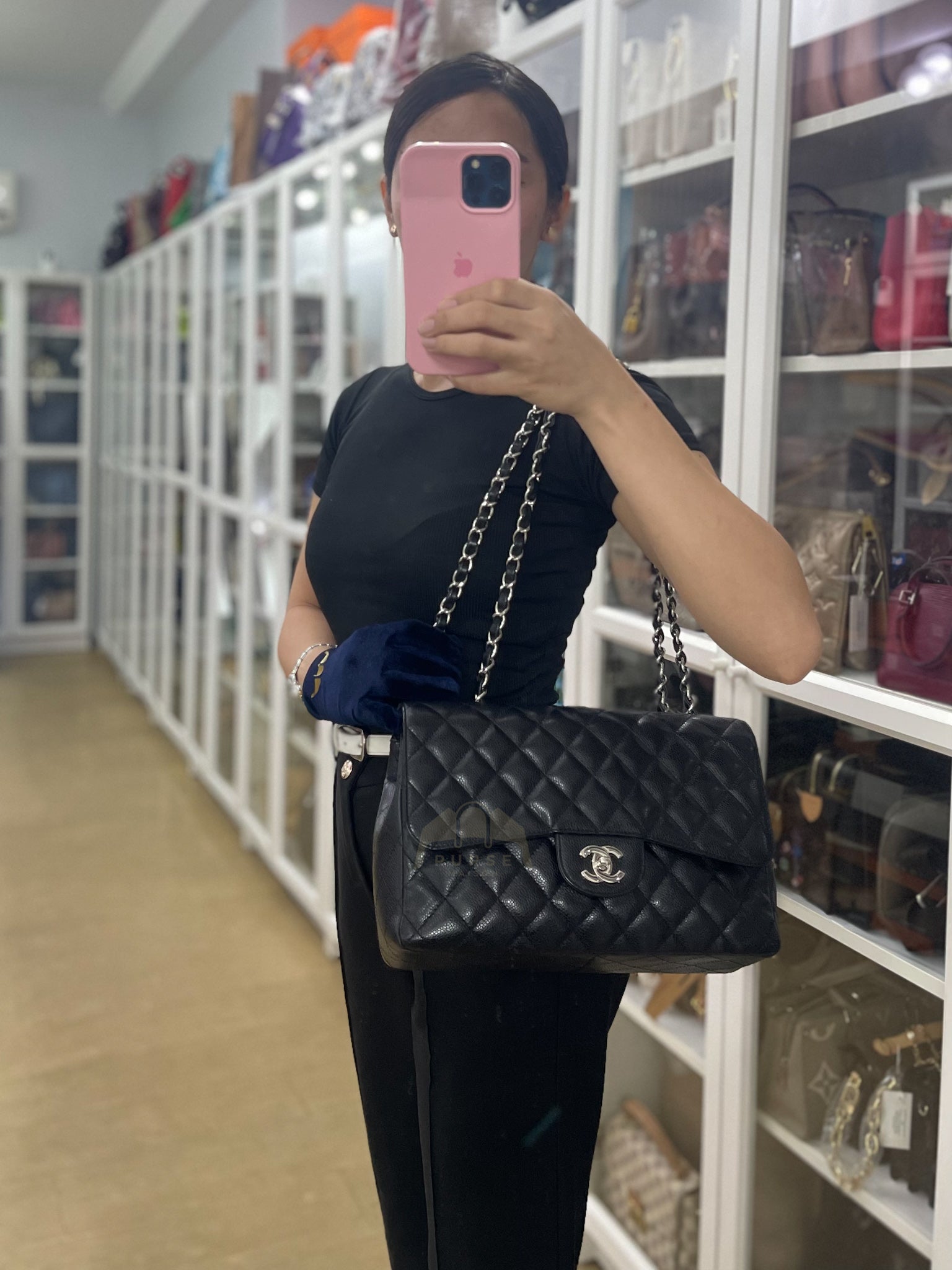 Classic Single Flap Jumbo in Black Caviar Leather and Silver Hardware (Series 9) | Purse Maison Luxury Bags Shop