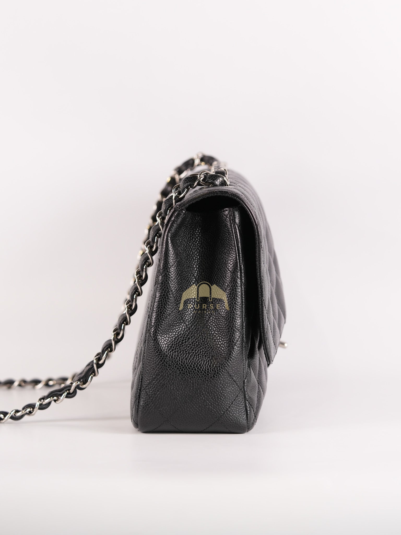 Classic Single Flap Jumbo in Black Caviar Leather and Silver Hardware (Series 9) | Purse Maison Luxury Bags Shop