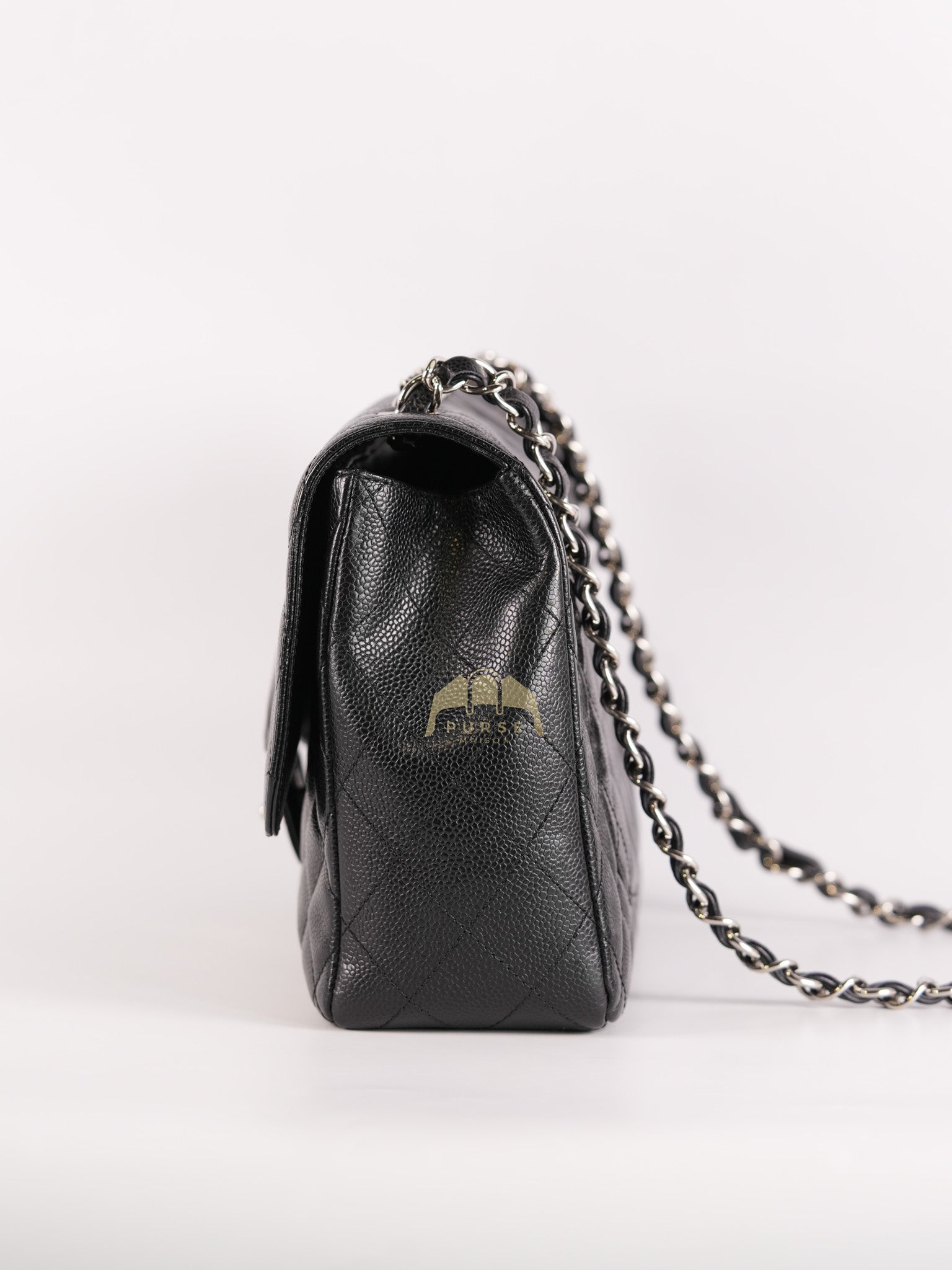 Classic Single Flap Jumbo in Black Caviar Leather and Silver Hardware (Series 9) | Purse Maison Luxury Bags Shop
