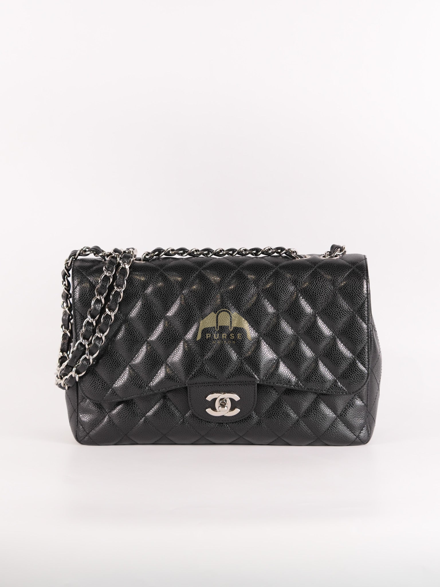 Classic Single Flap Jumbo in Black Caviar Leather and Silver Hardware (Series 9) | Purse Maison Luxury Bags Shop
