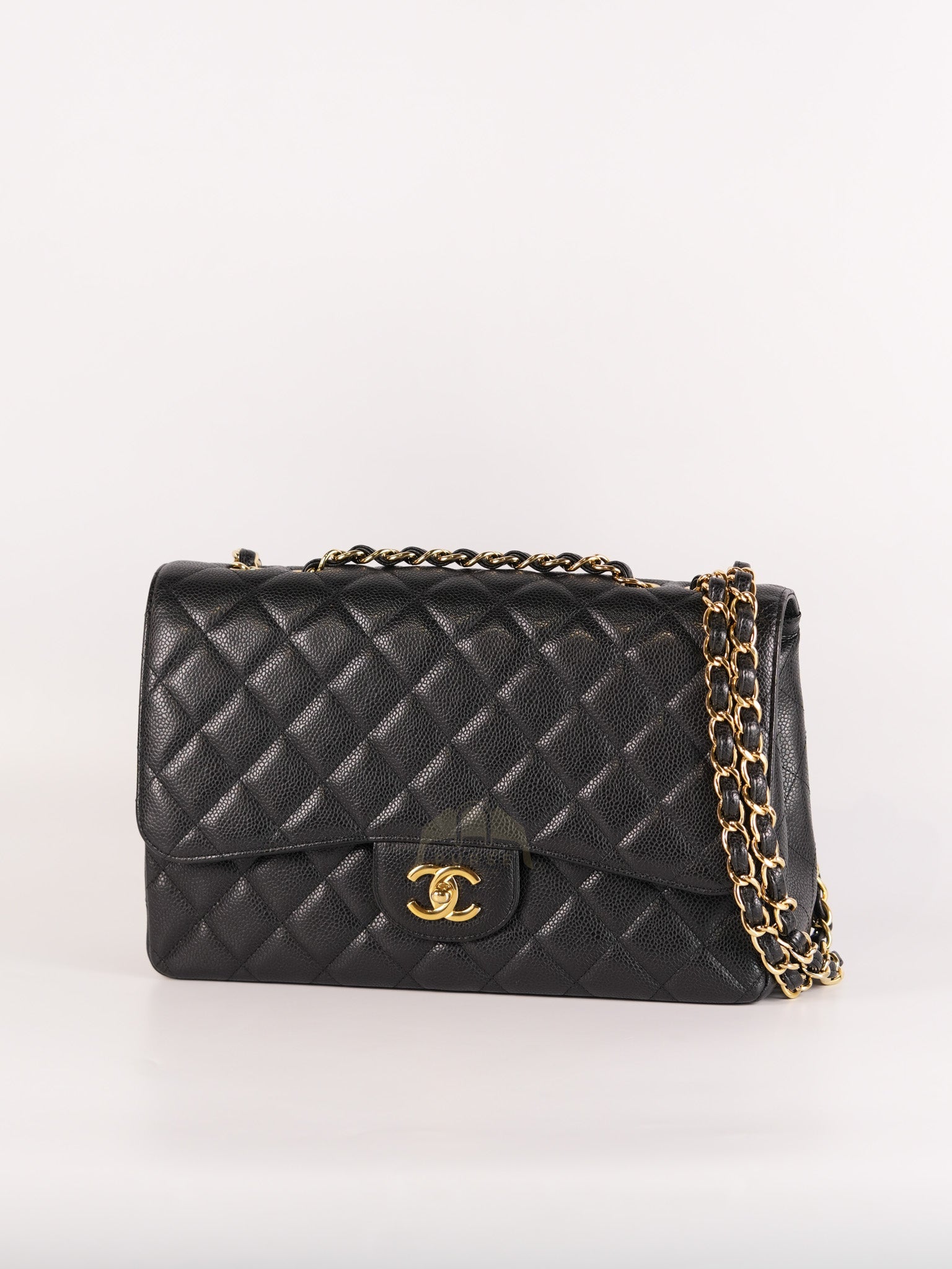 Classic Single Flap Jumbo in Black Caviar Leather Gold Hardware (Series 14) | Purse Maison Luxury Bags Shop