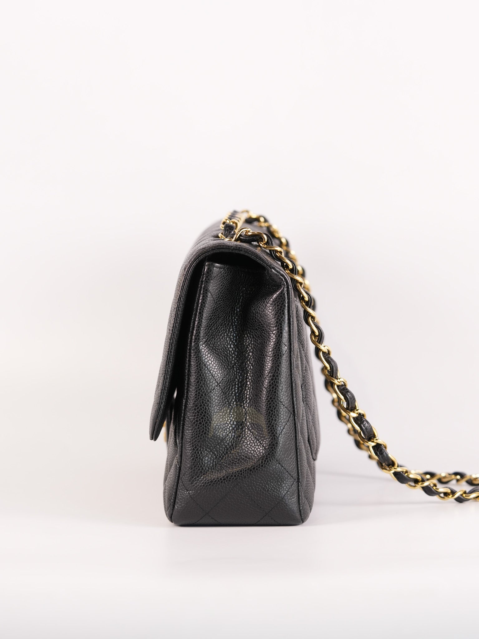 Classic Single Flap Jumbo in Black Caviar Leather Gold Hardware (Series 14) | Purse Maison Luxury Bags Shop