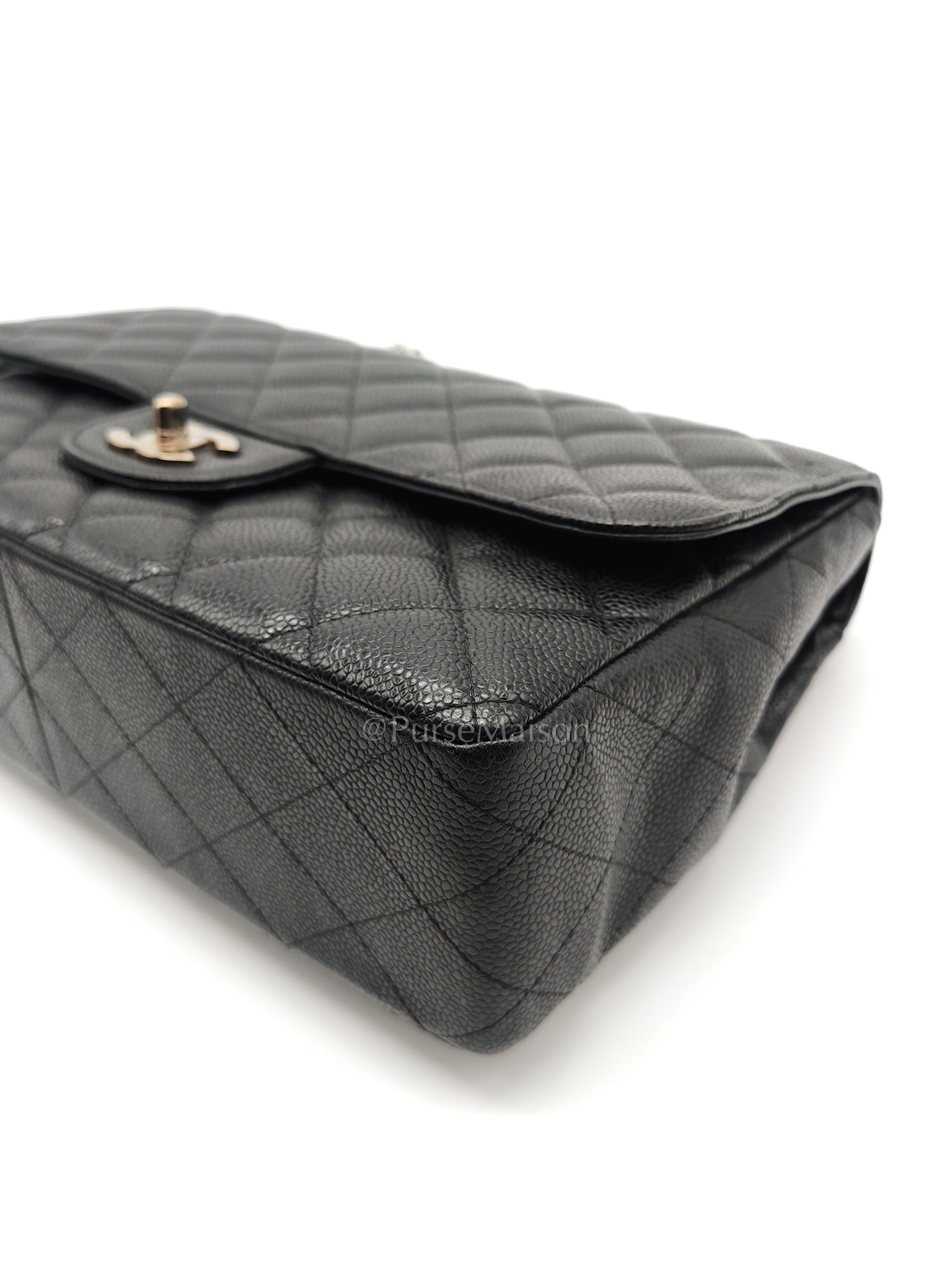 Classic Single Flap Jumbo in Black Caviar Leather in Silver Hardware Series 12 | Purse Maison Luxury Bags Shop