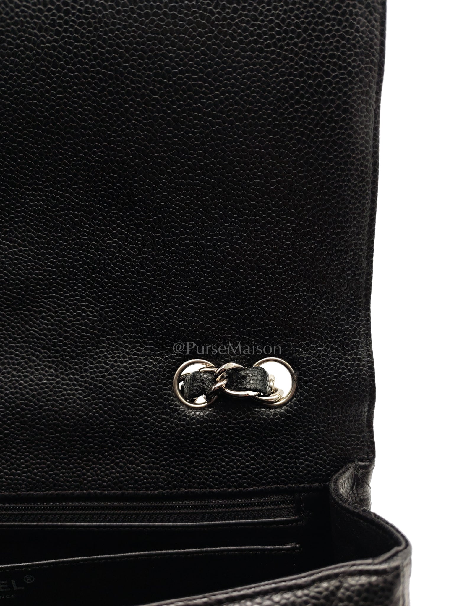Classic Single Flap Jumbo in Black Caviar Leather in Silver Hardware Series 12 | Purse Maison Luxury Bags Shop