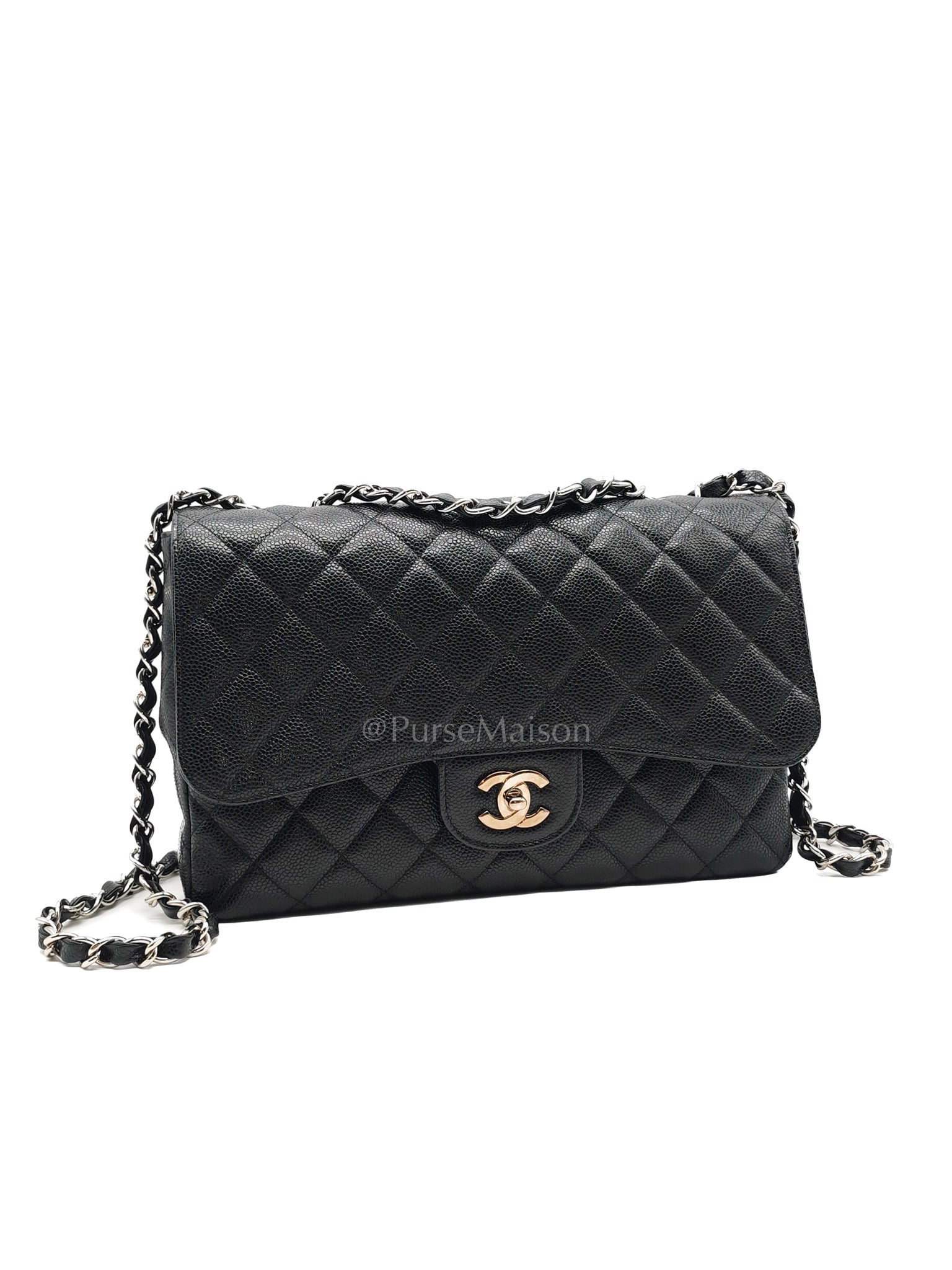 Classic Single Flap Jumbo in Black Caviar Leather in Silver Hardware Series 12 | Purse Maison Luxury Bags Shop