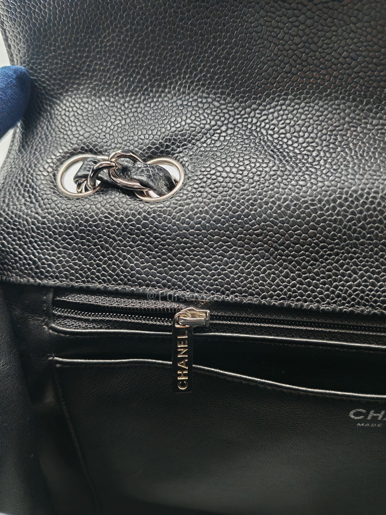 Classic Single Flap Jumbo in Black Caviar Leather in Silver Hardware Series 12 | Purse Maison Luxury Bags Shop