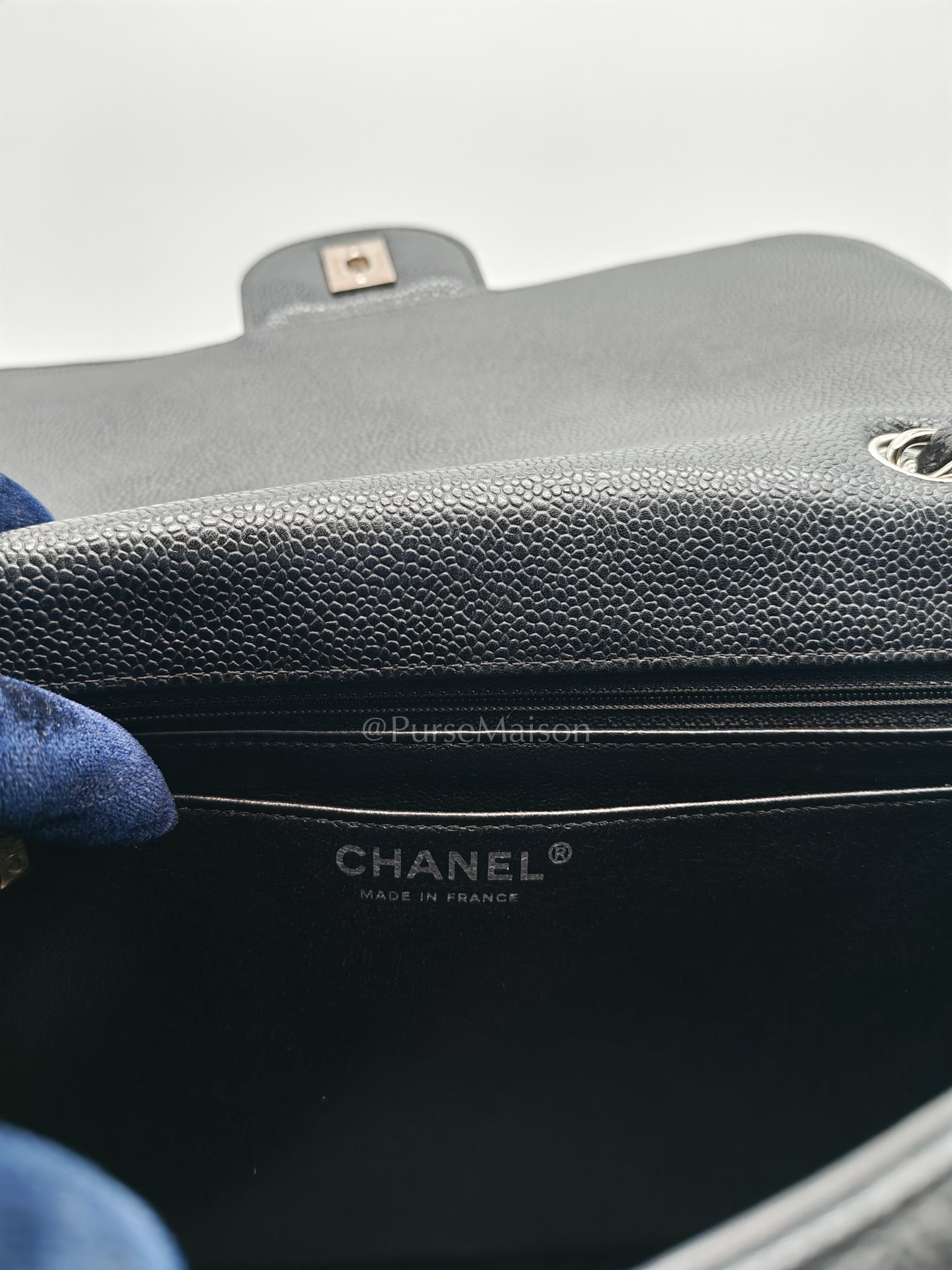 Classic Single Flap Jumbo in Black Caviar Leather in Silver Hardware Series 12 | Purse Maison Luxury Bags Shop