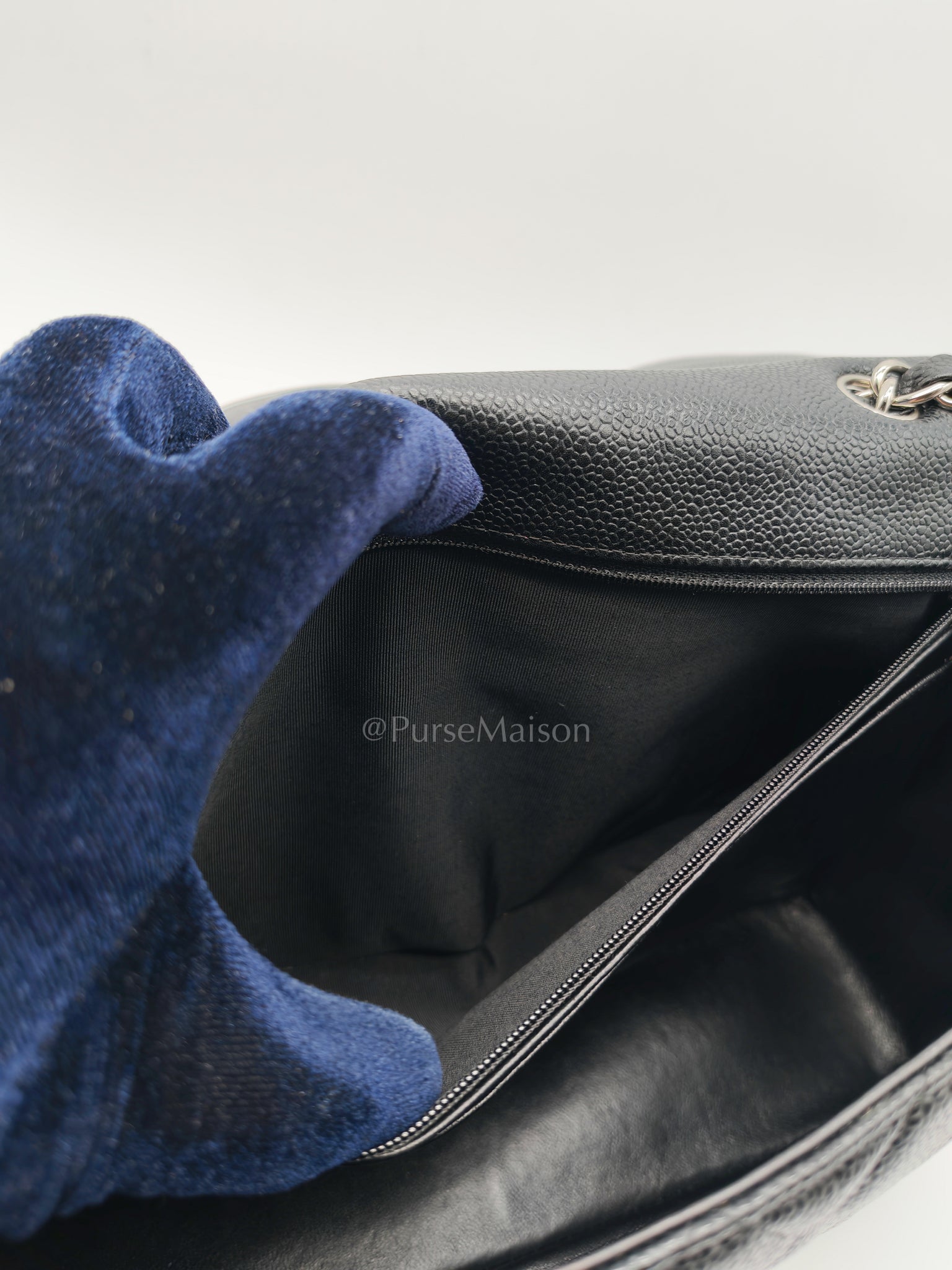 Classic Single Flap Jumbo in Black Caviar Leather in Silver Hardware Series 12 | Purse Maison Luxury Bags Shop