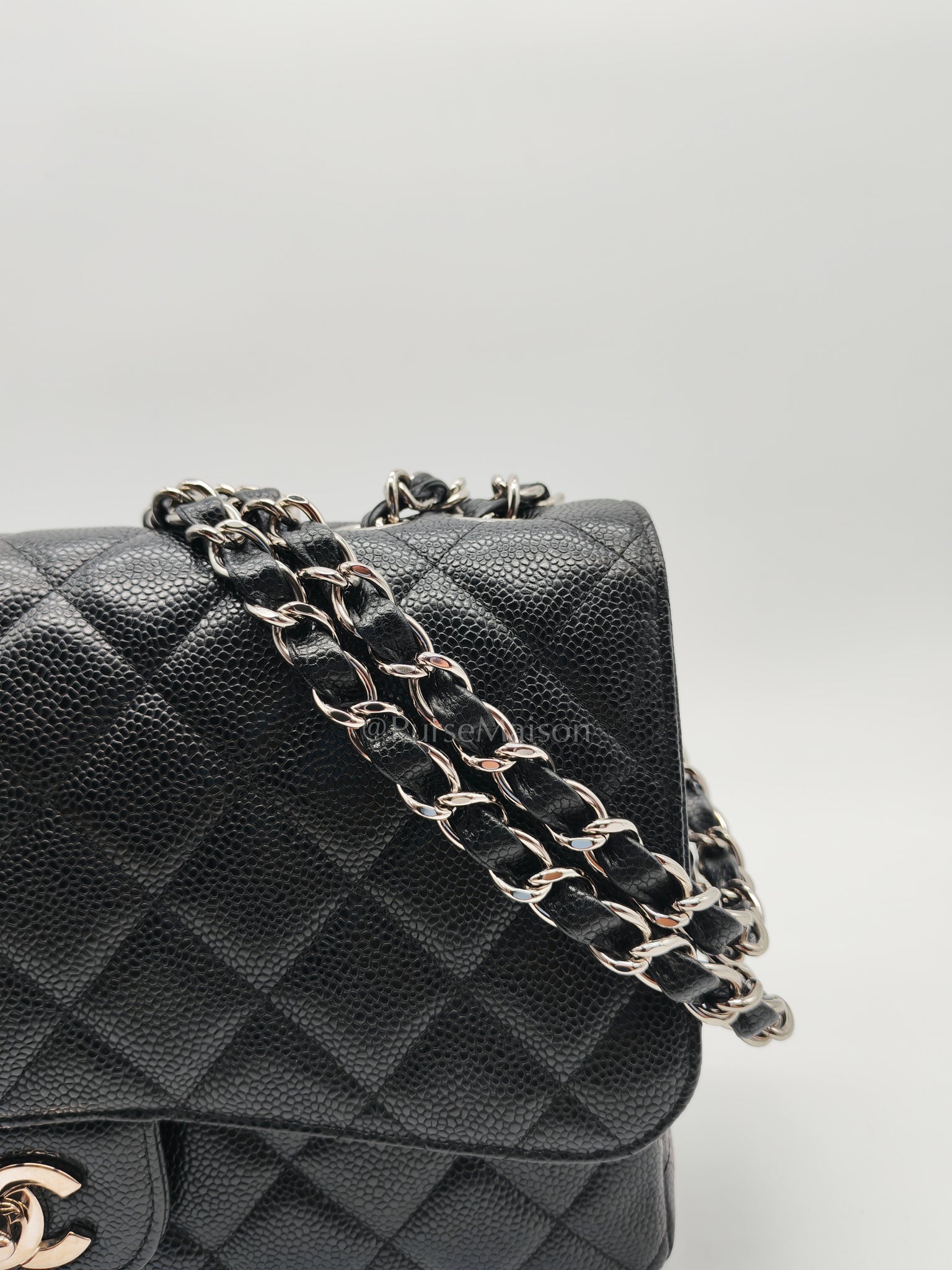 Classic Single Flap Jumbo in Black Caviar Leather in Silver Hardware Series 12 | Purse Maison Luxury Bags Shop