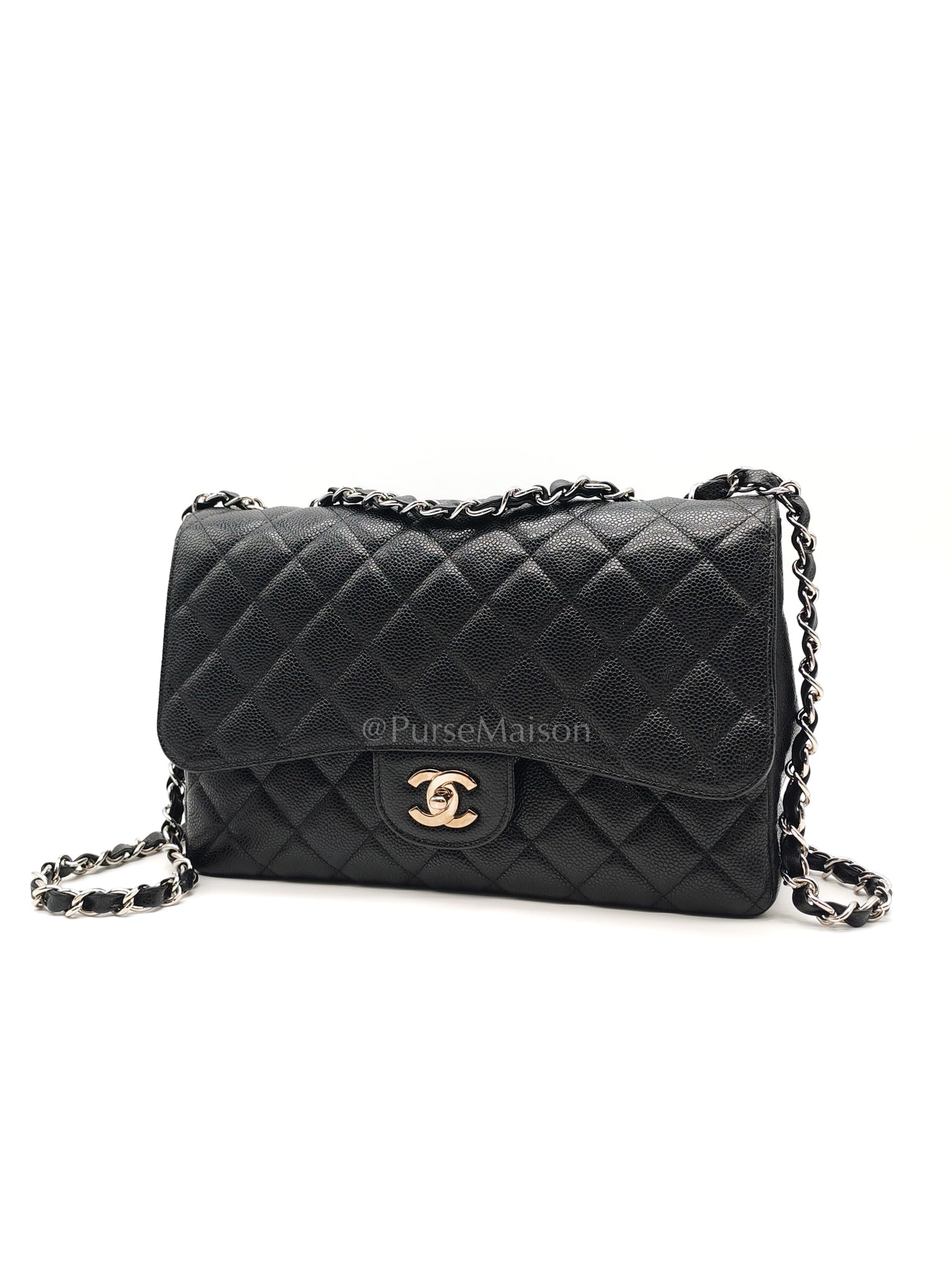 Classic Single Flap Jumbo in Black Caviar Leather in Silver Hardware Series 12 | Purse Maison Luxury Bags Shop