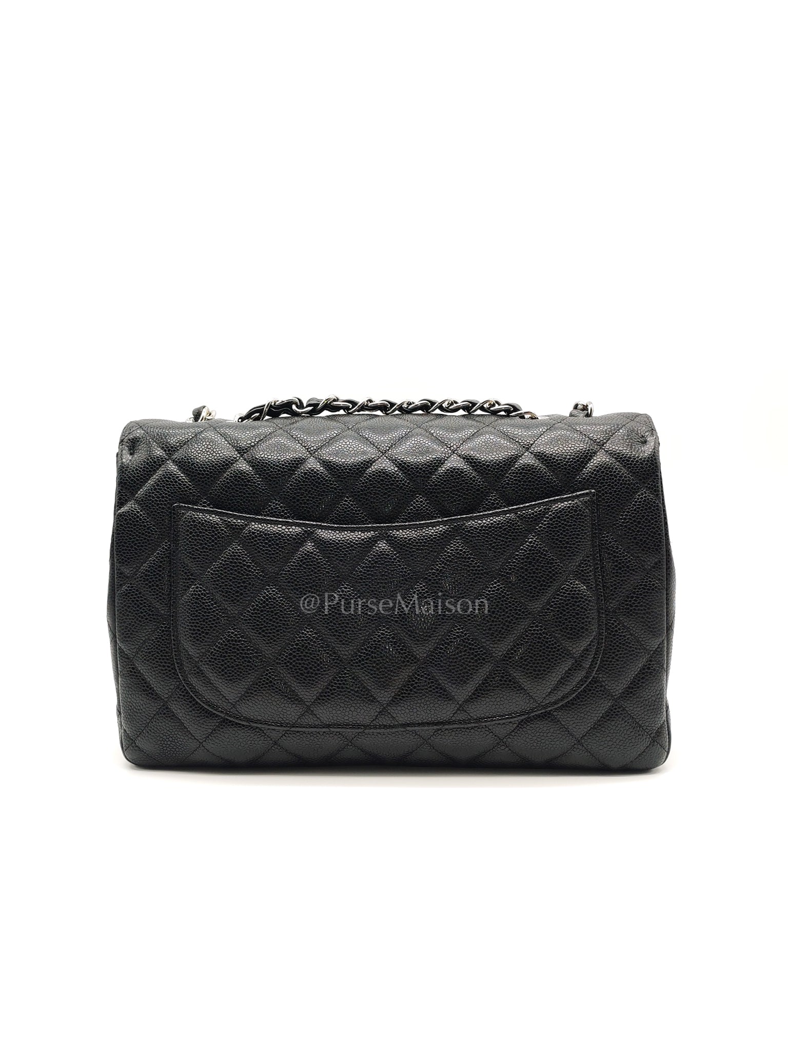 Classic Single Flap Jumbo in Black Caviar Leather in Silver Hardware Series 12 | Purse Maison Luxury Bags Shop