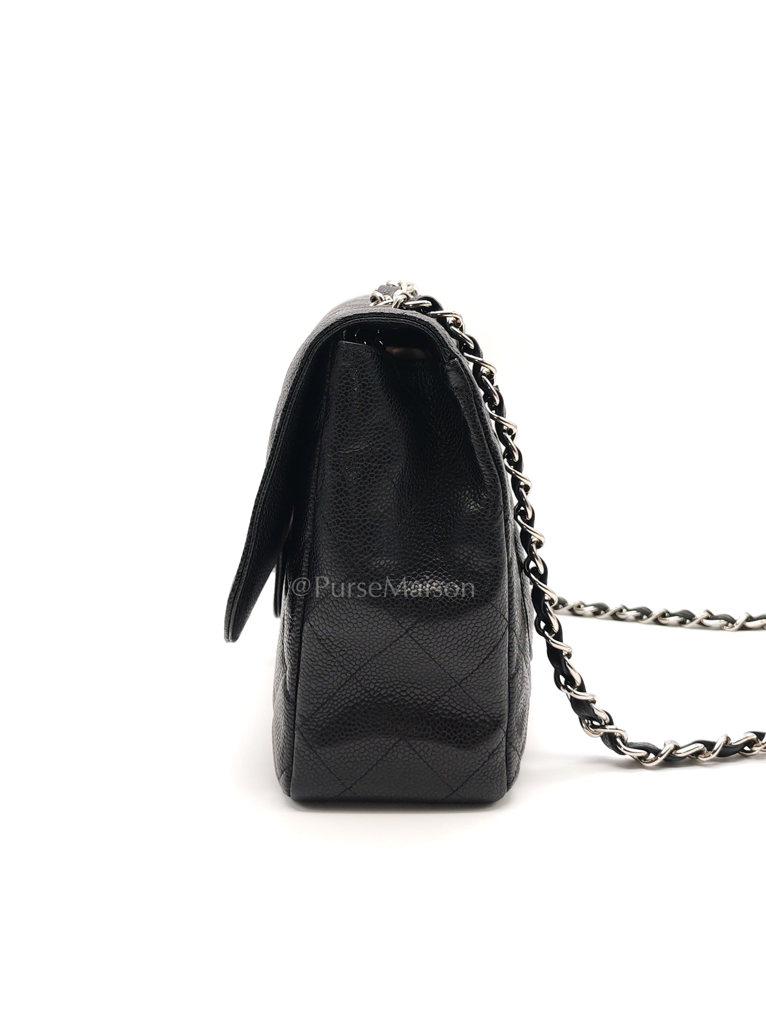 Classic Single Flap Jumbo in Black Caviar Leather in Silver Hardware Series 12 | Purse Maison Luxury Bags Shop