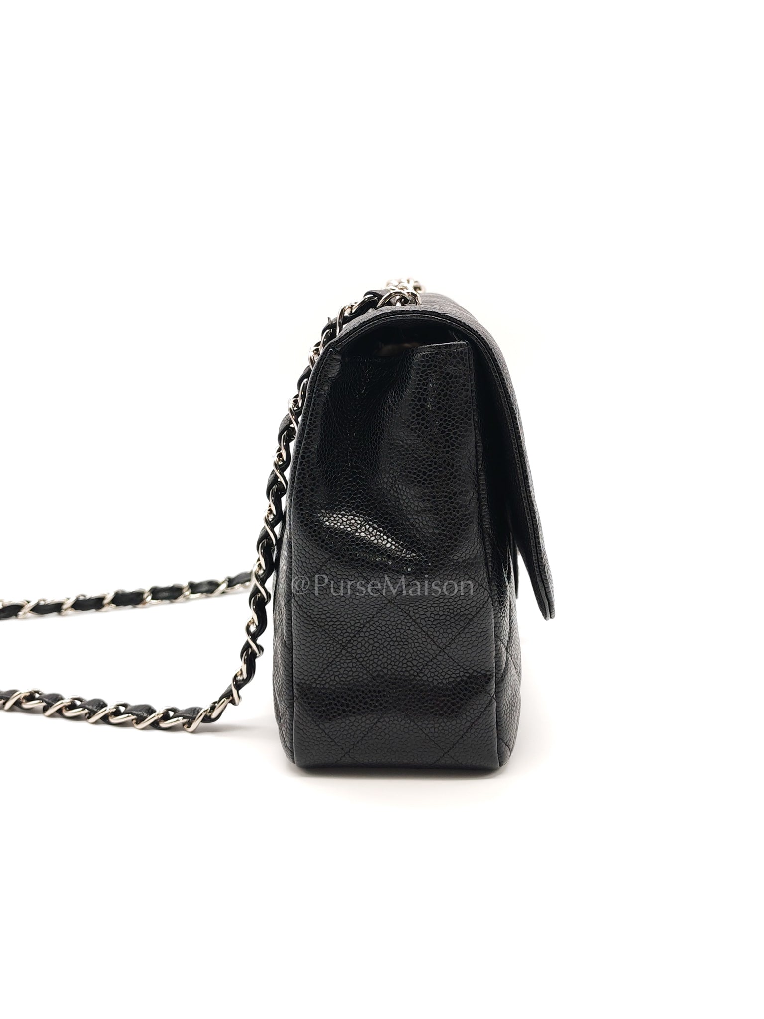 Classic Single Flap Jumbo in Black Caviar Leather in Silver Hardware Series 12 | Purse Maison Luxury Bags Shop